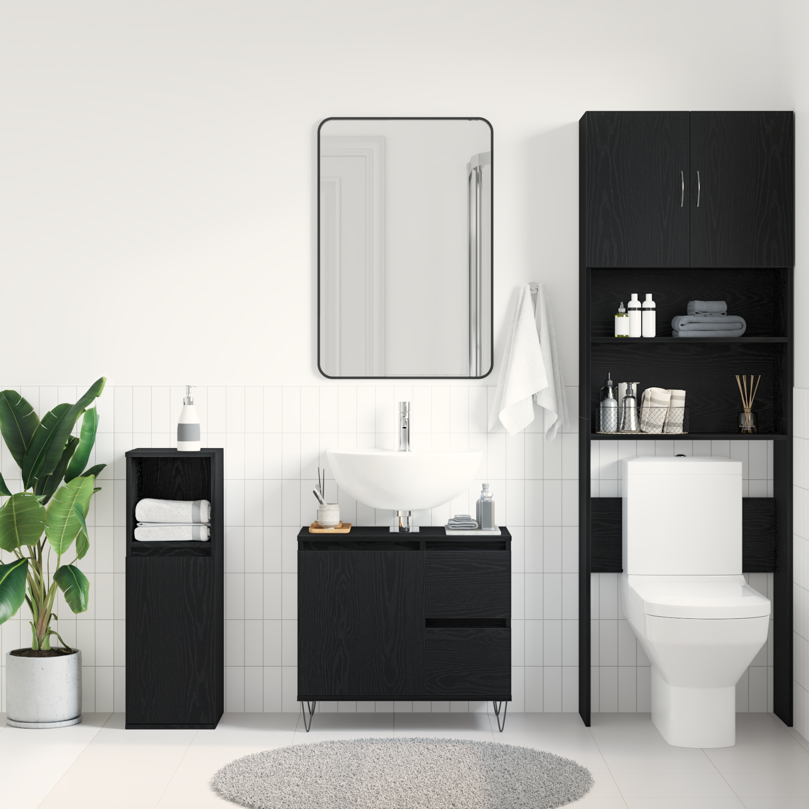 Bathroom Sink Cabinet Black Oak 65x33x60 cm Engineered Wood - Image 4