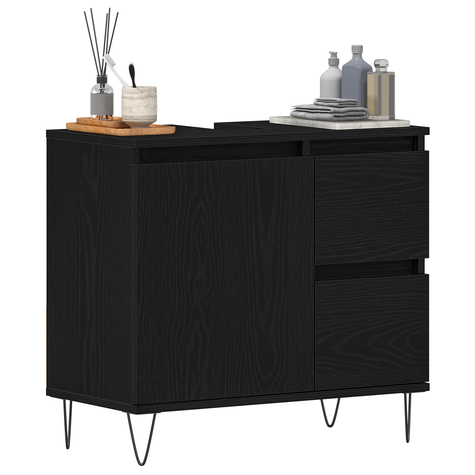 Bathroom Sink Cabinet Black Oak 65x33x60 cm Engineered Wood - Image 3