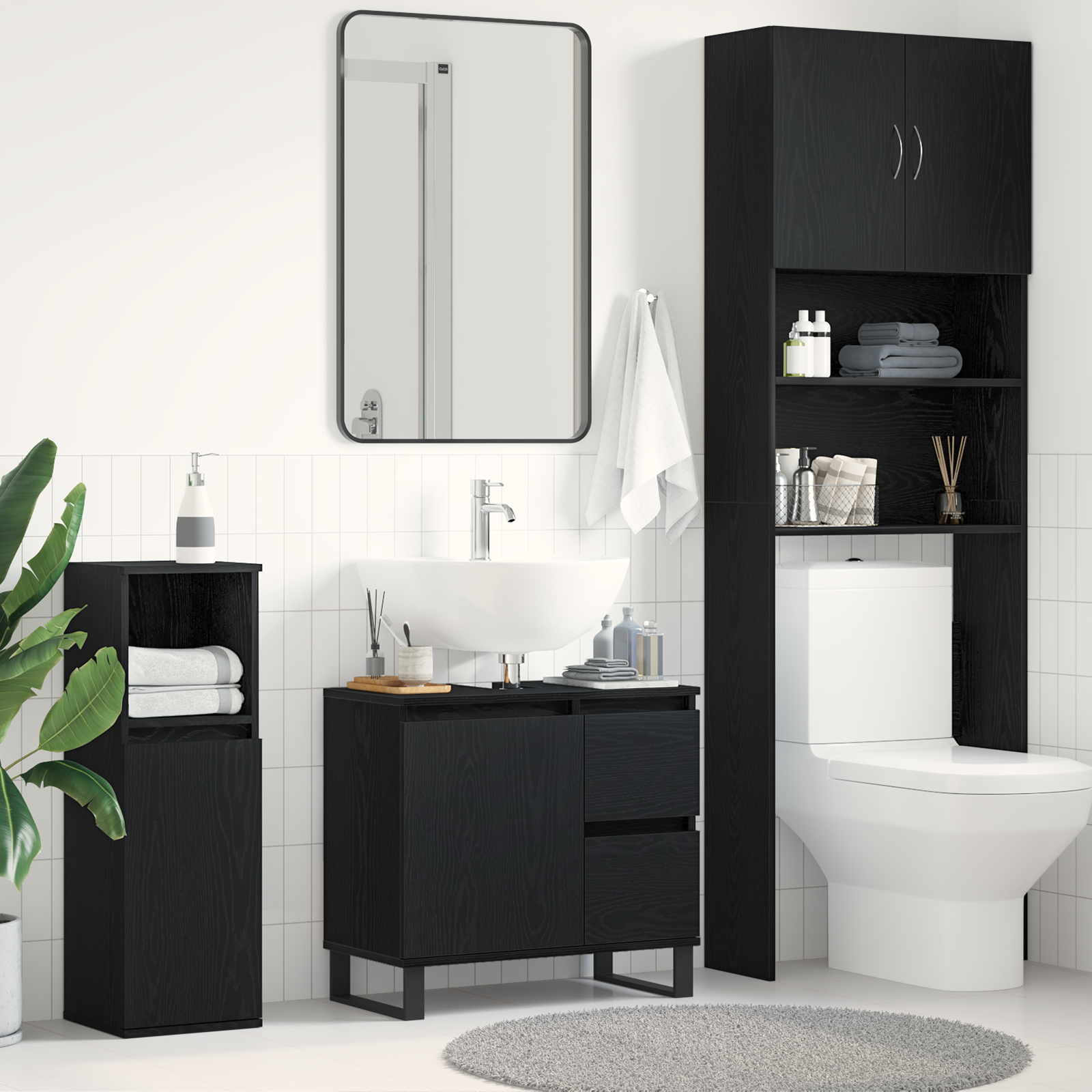 Bathroom Sink Cabinet Black Oak 65x33x60 cm Engineered Wood