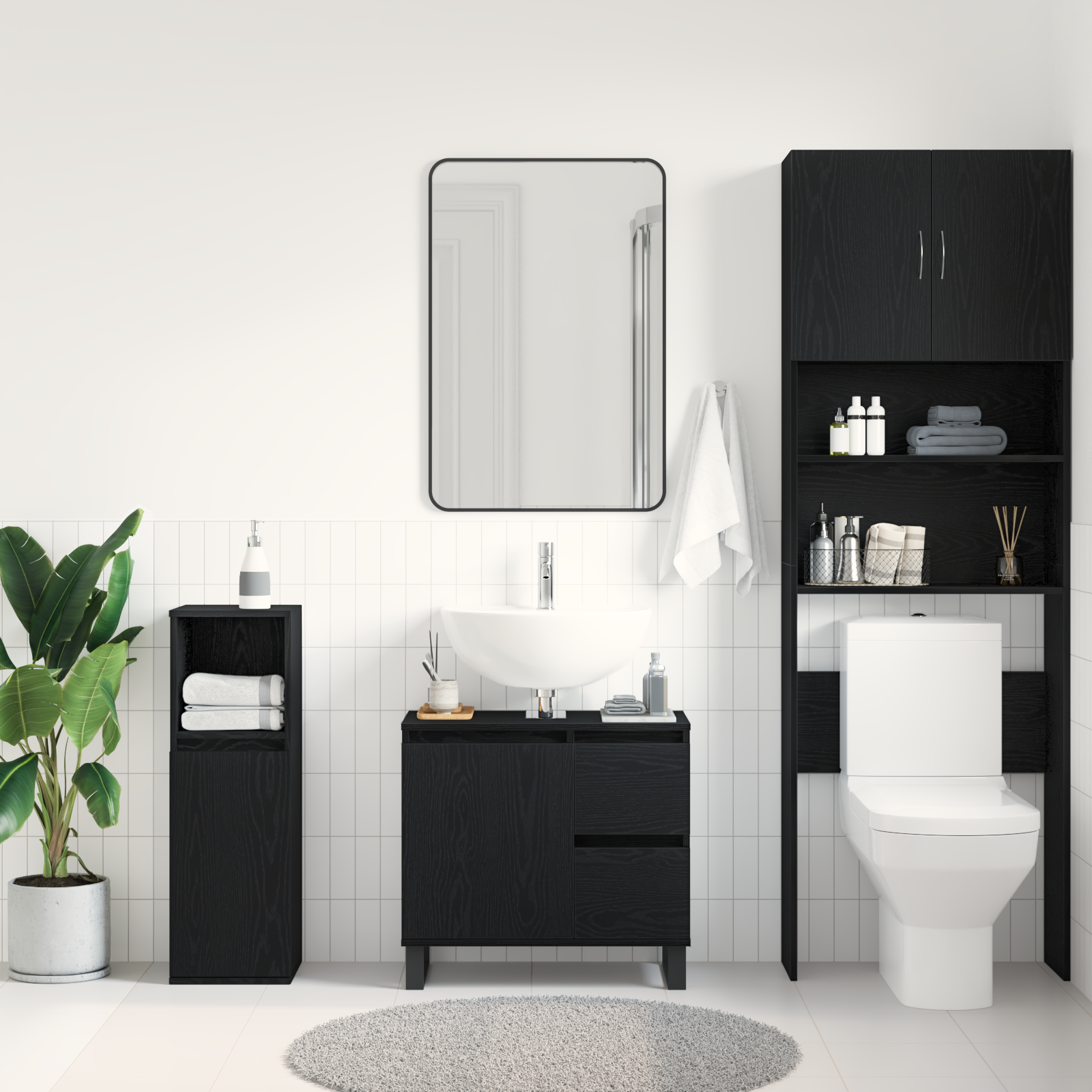 Bathroom Sink Cabinet Black Oak 65x33x60 cm Engineered Wood - Image 4