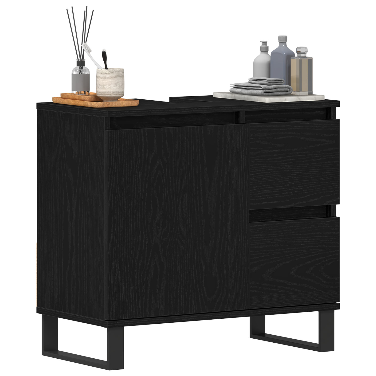 Thumbnail - vidaXL Waschbeckenunterschrank Schwarz Eiche 65x33x60 cm Holzwerkstoff