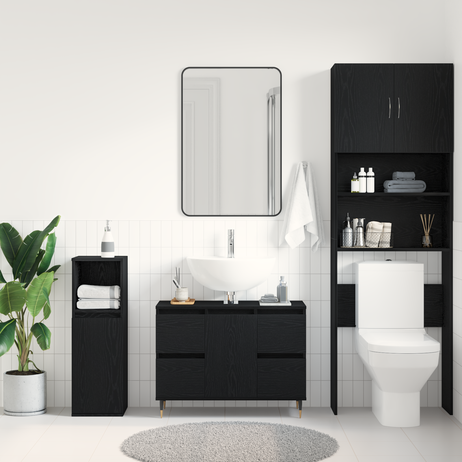 Bathroom Sink Cabinet Black Oak 80x33x60 cm Engineered Wood - Image 4