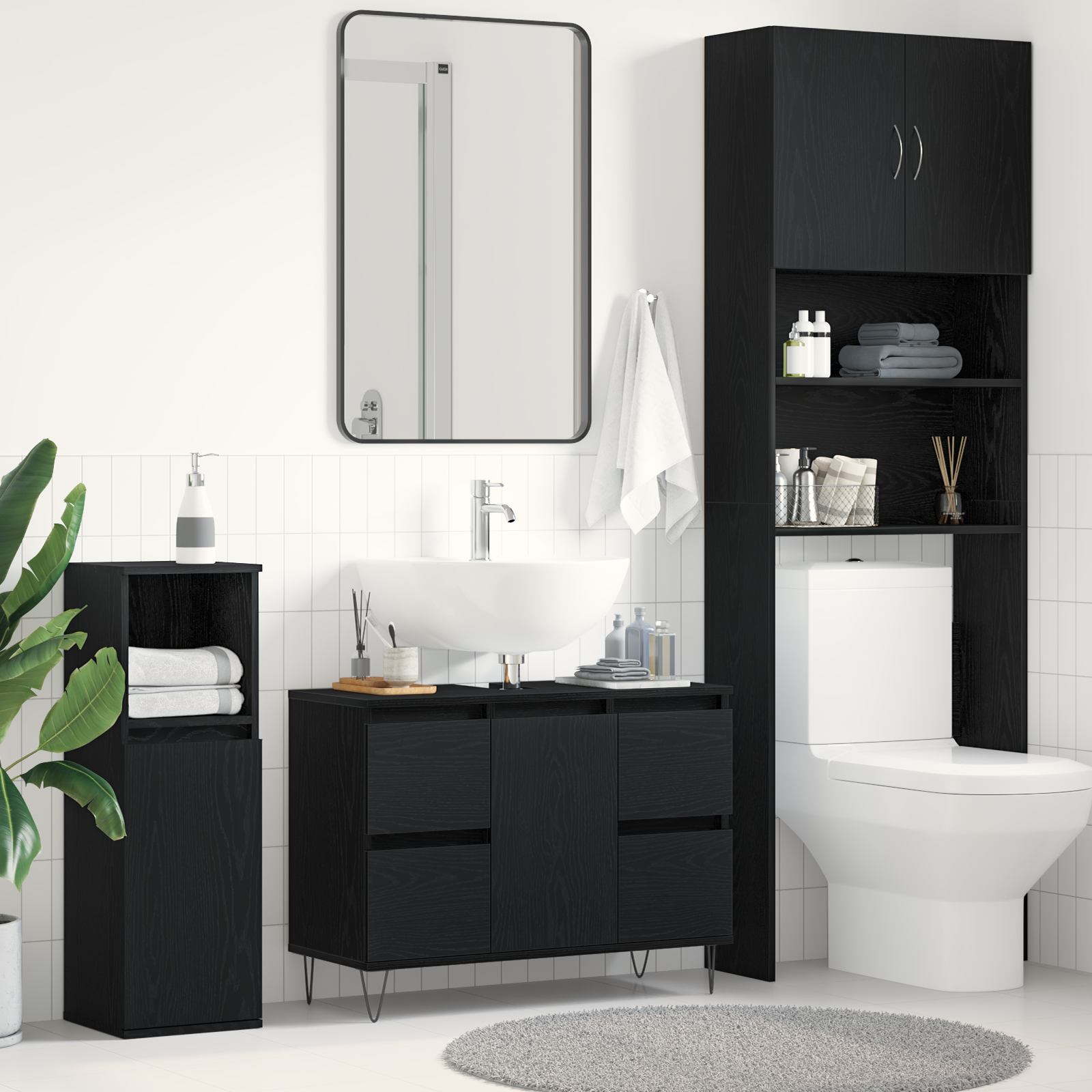 Bathroom Sink Cabinet Black Oak 80x33x60 cm Engineered Wood