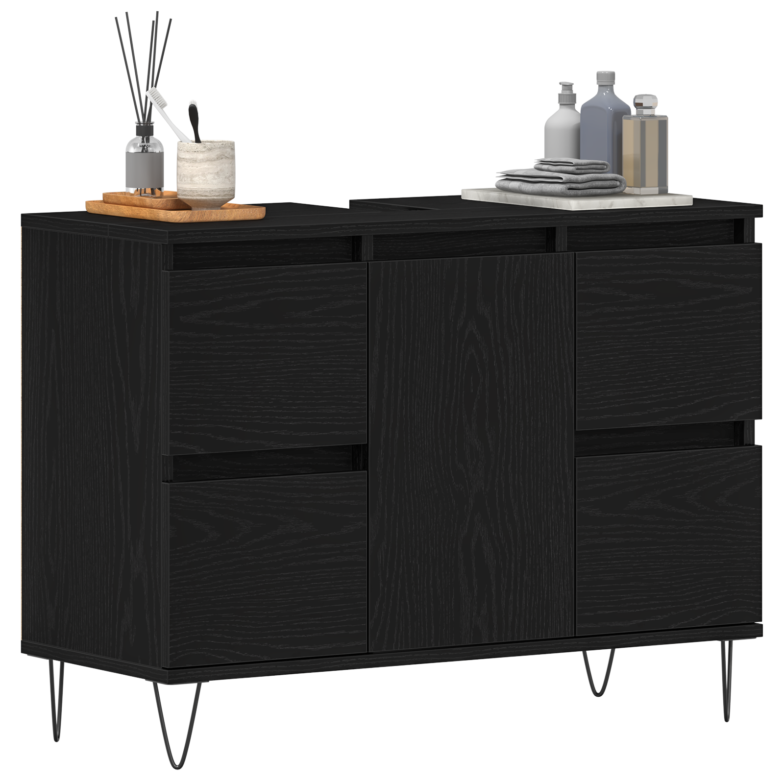 Thumbnail - vidaXL Waschbeckenunterschrank Schwarz Eiche 80x33x60 cm Holzwerkstoff
