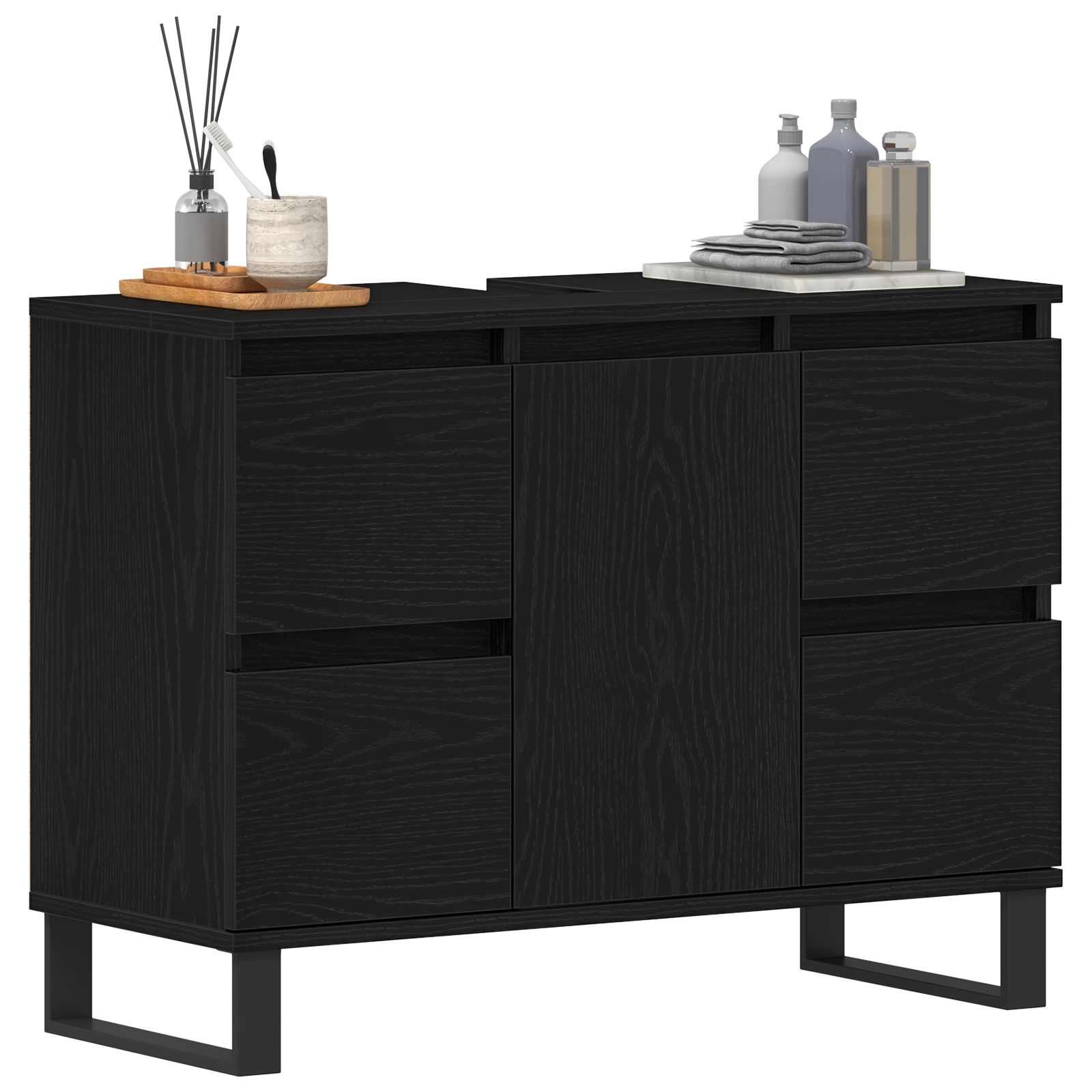 Bathroom Sink Cabinet Black Oak 80x33x60 cm Engineered Wood - Image 3