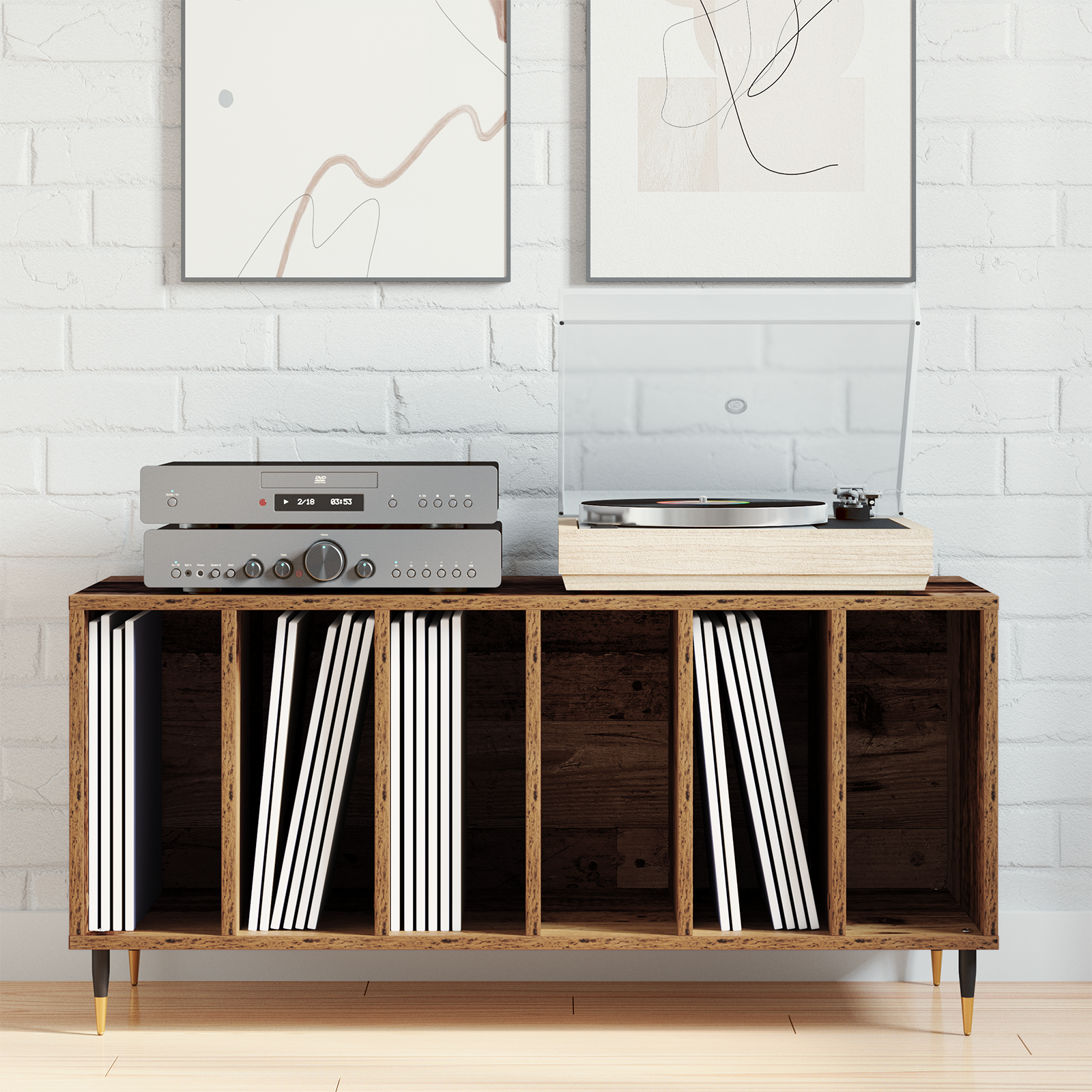 Record Cabinet Old Wood 100x38x48 cm Engineered Wood - Image 3