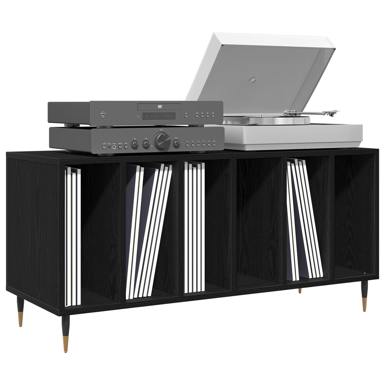 Record Cabinet Black Oak 100x38x48 cm Engineered Wood - Image 3