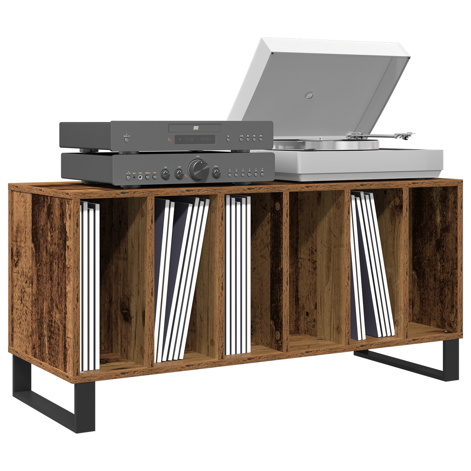 Record Cabinet Old Wood 100x38x48 cm Engineered Wood - Image 3