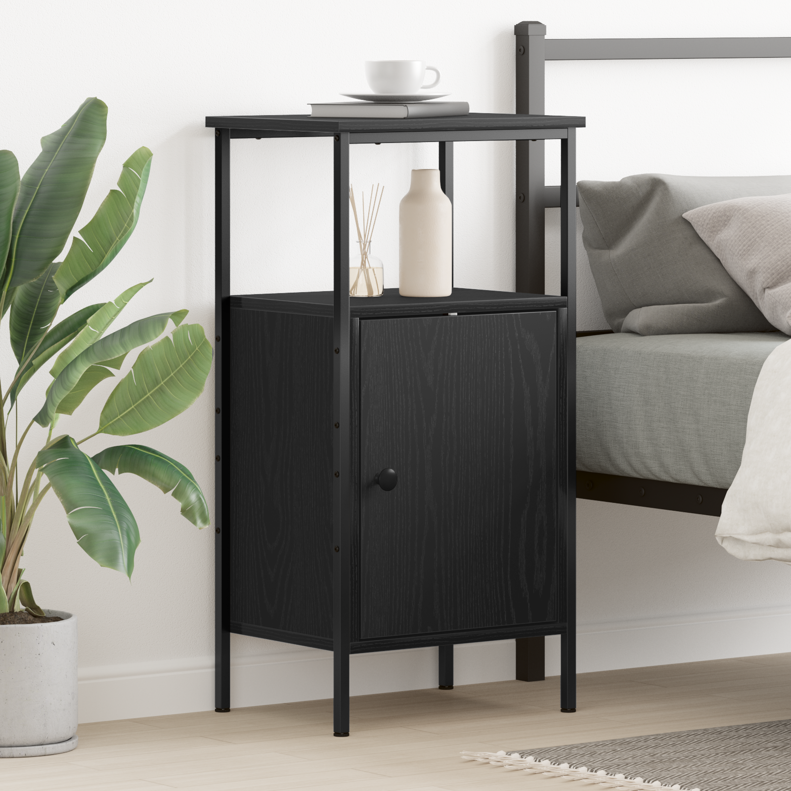 Bedside Cabinet Black Oak 41x31x80 cm Engineered Wood