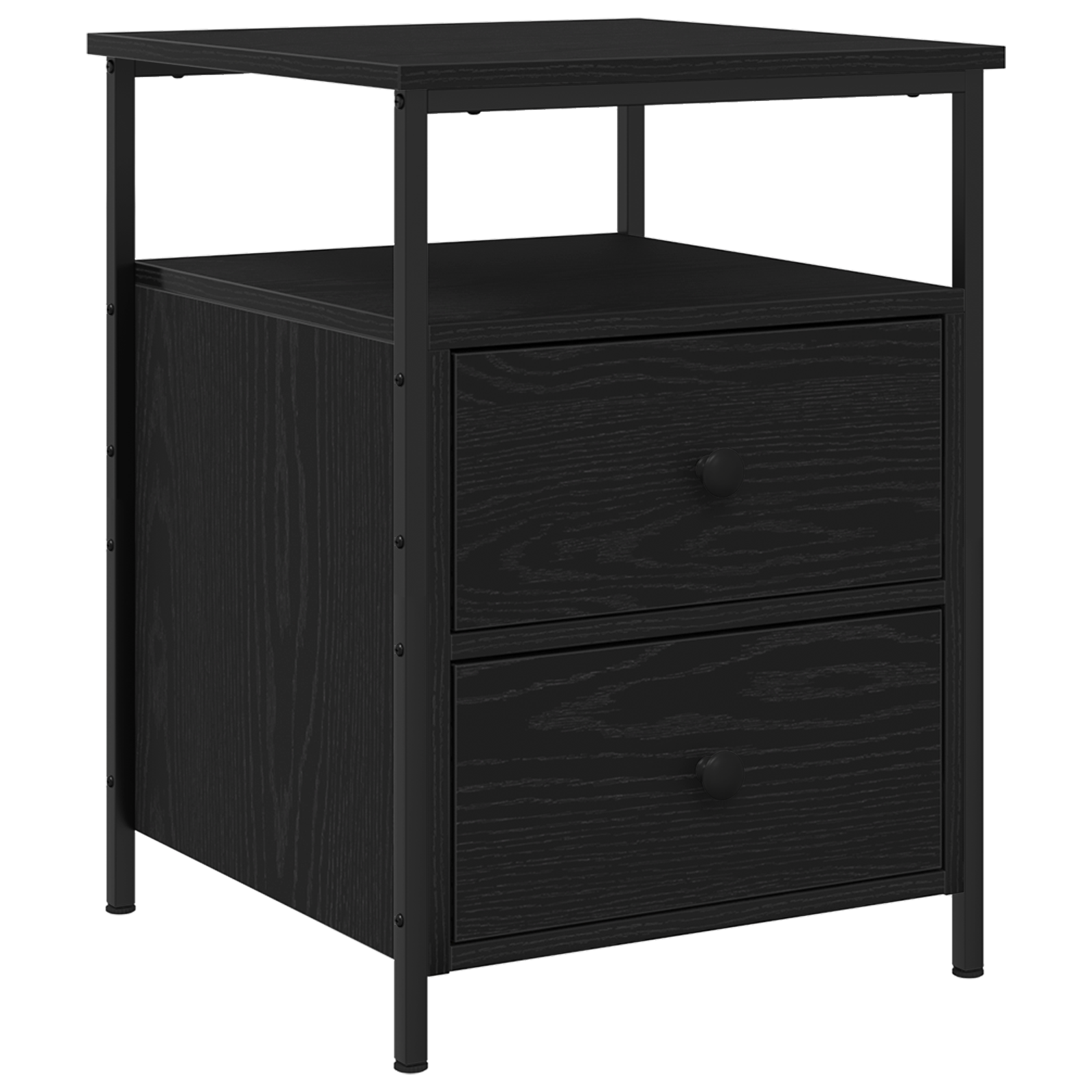 Bedside Cabinet Black Oak 44x45x60 cm Engineered Wood and Steel - Image 2
