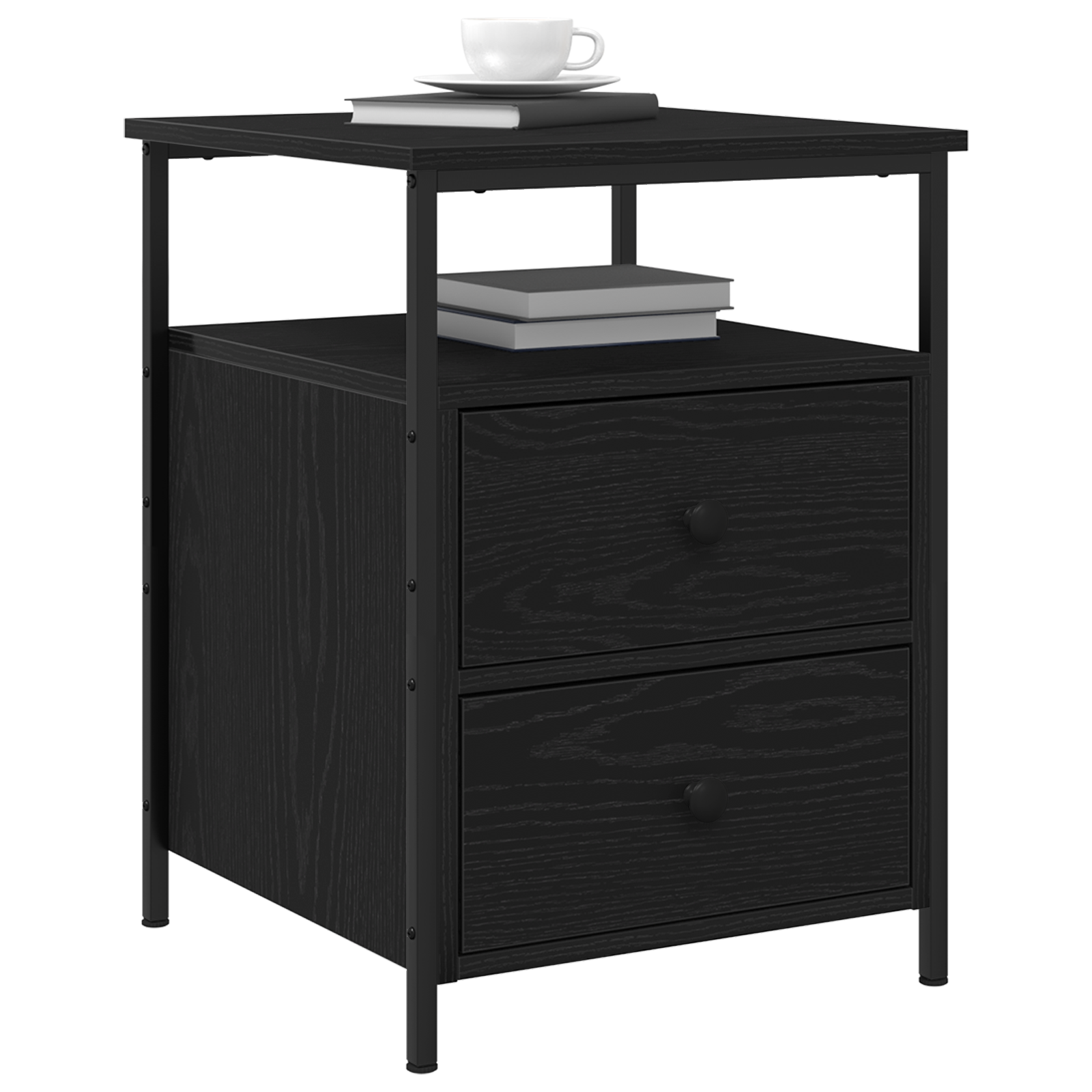 Bedside Cabinet Black Oak 44x45x60 cm Engineered Wood and Steel - Image 3