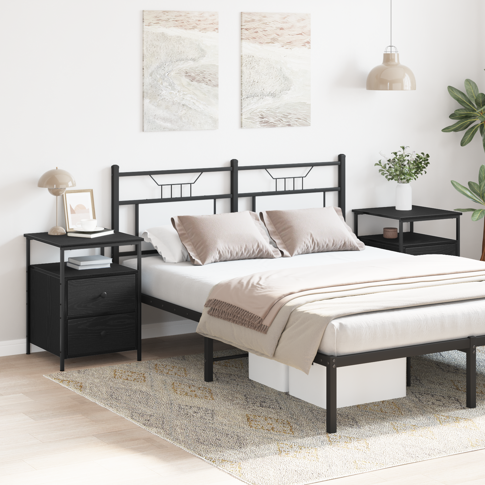 Bedside Cabinets 2 pcs Black Oak 44x45x60 cm Engineered Wood