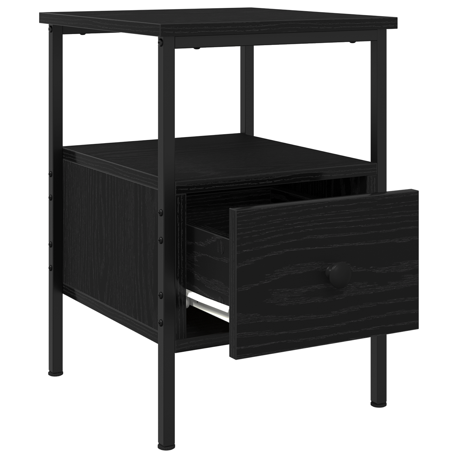Bedside Cabinet Black Oak 34x36x50 cm Engineered Wood and Steel - Image 5