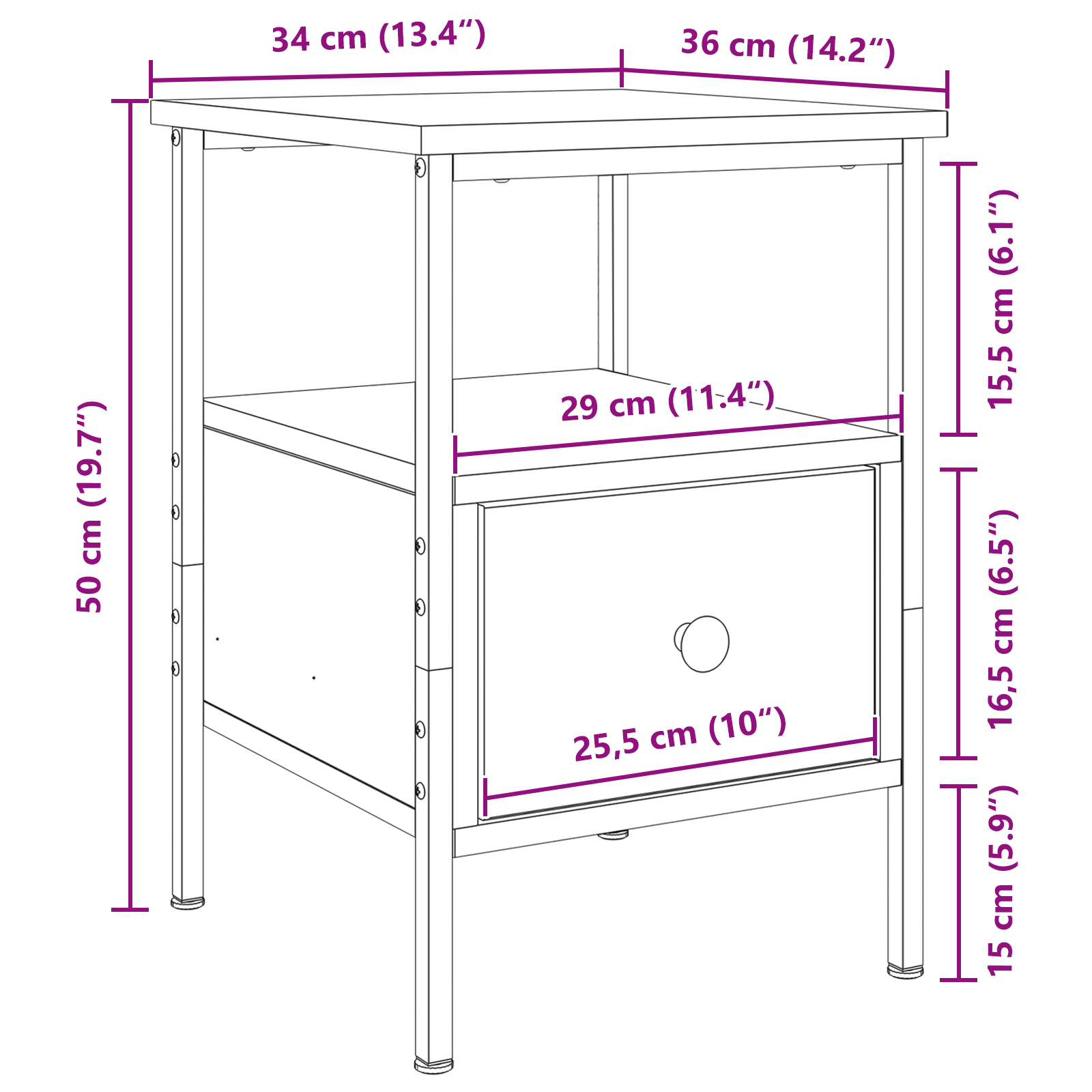 Bedside Cabinet Black Oak 34x36x50 cm Engineered Wood and Steel - Image 9