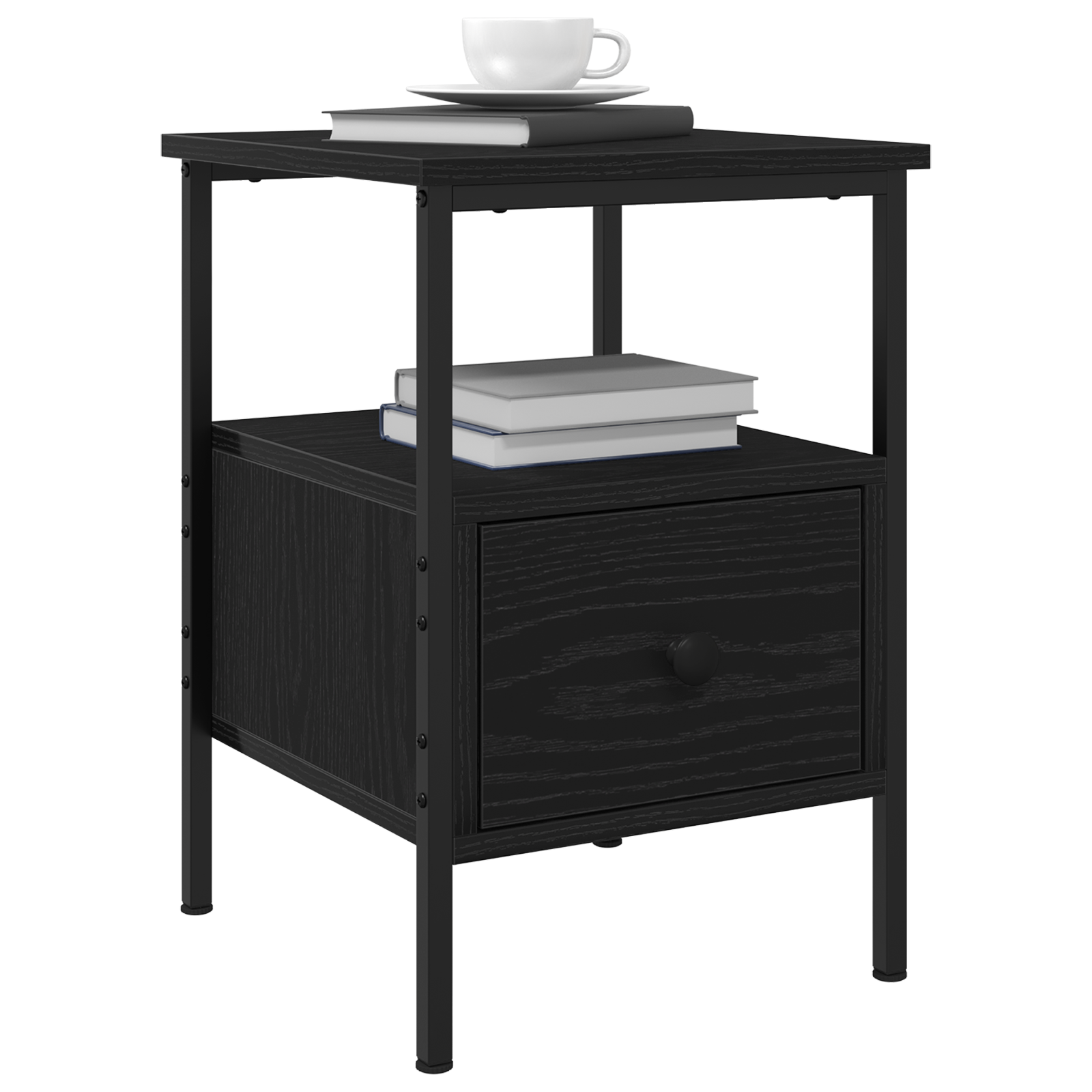Bedside Cabinet Black Oak 34x36x50 cm Engineered Wood and Steel - Image 3