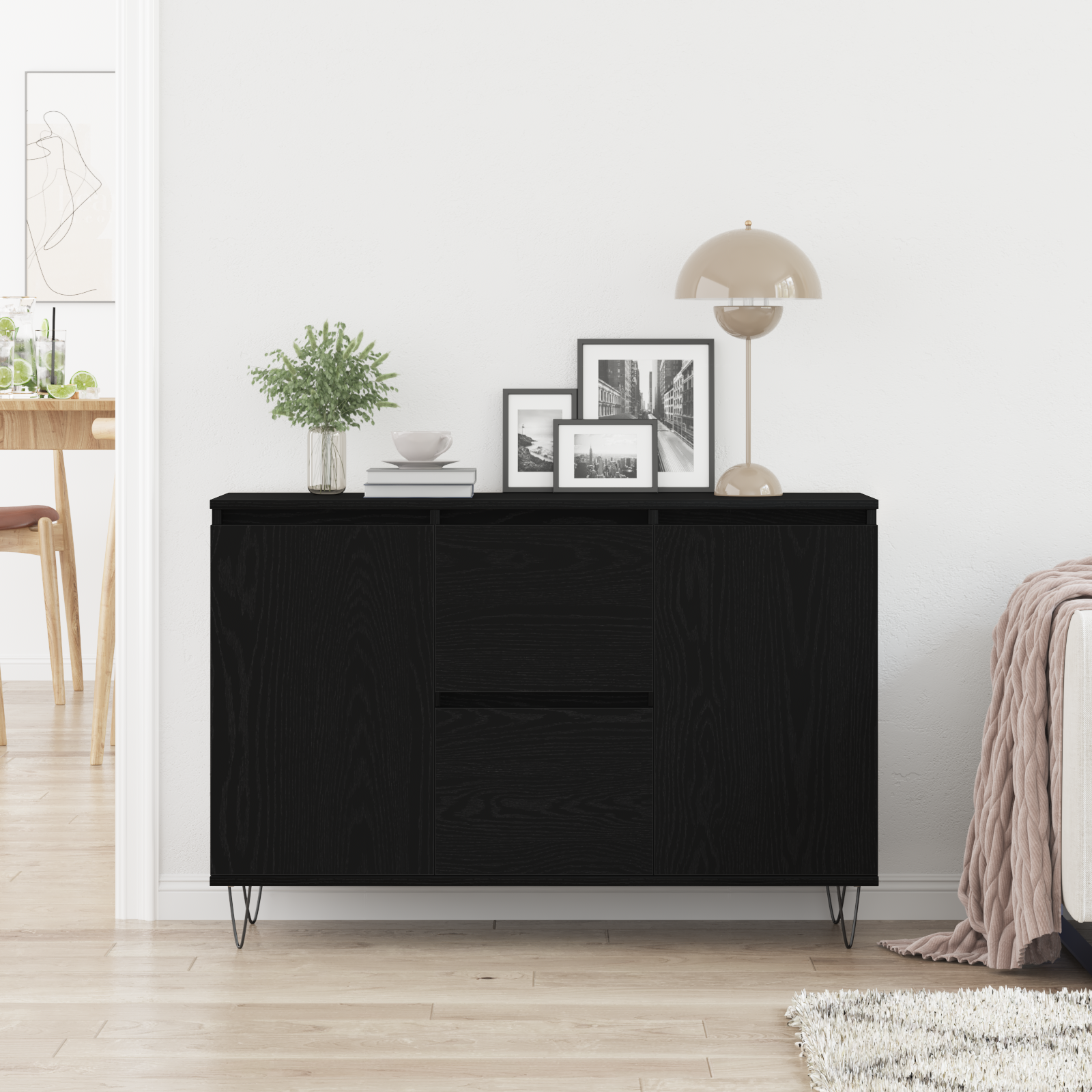 Sideboard Black Oak 101,5x35x70 cm Engineered Wood - Image 4