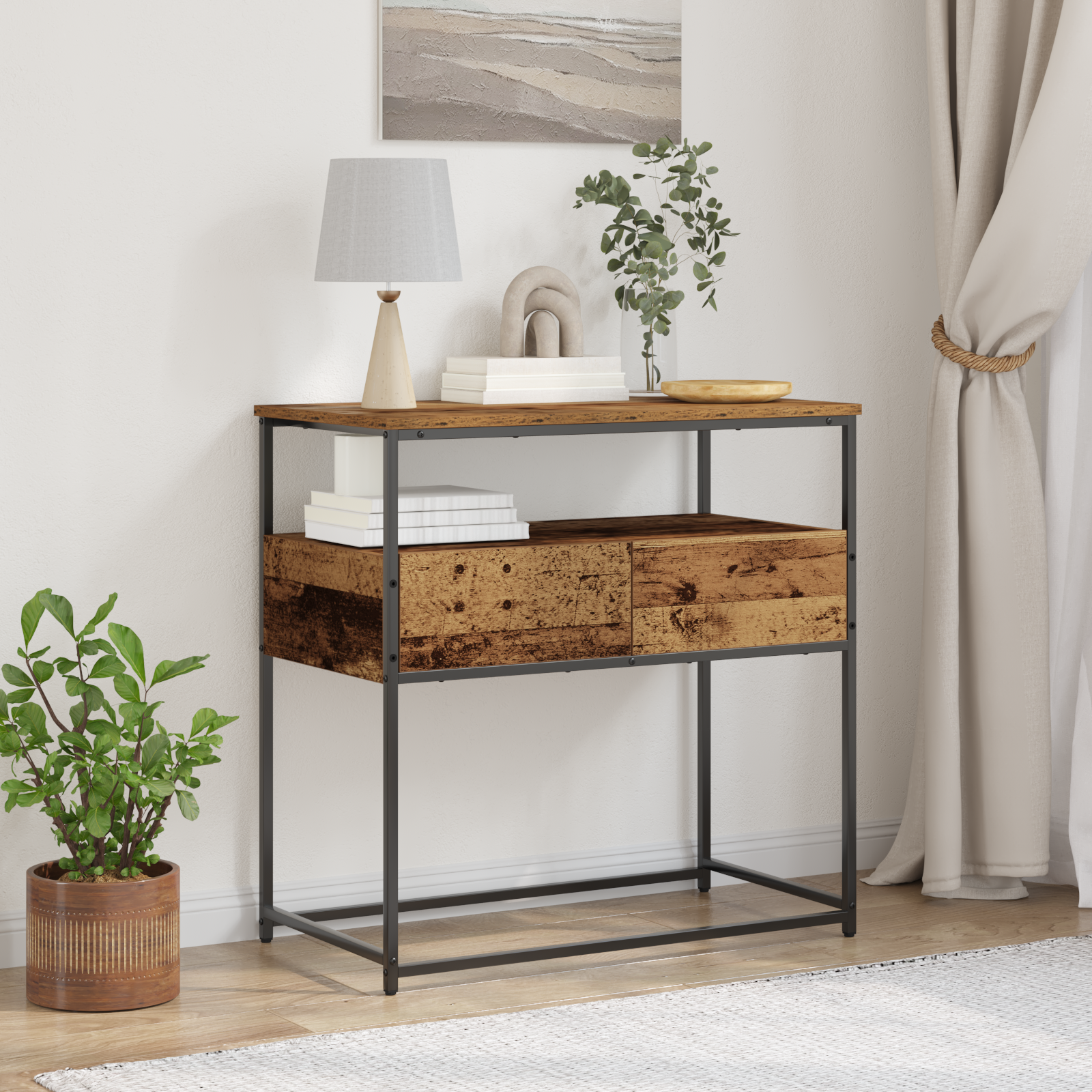 vidaXL Masă de Consolă Lemn Vechi 75 x 40 x 75 cm Lemn compus și metal