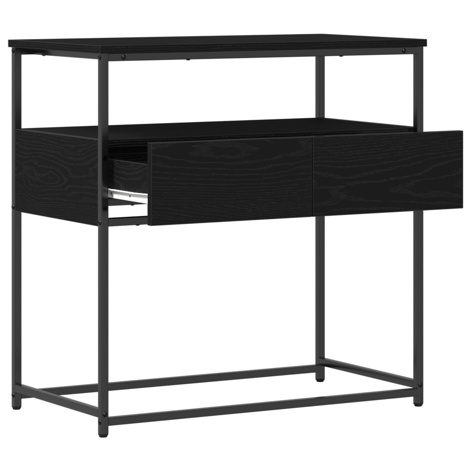 Конзолна маса Черен дъб 75x40x75 см Солидна дървесина и стомана - Image 4