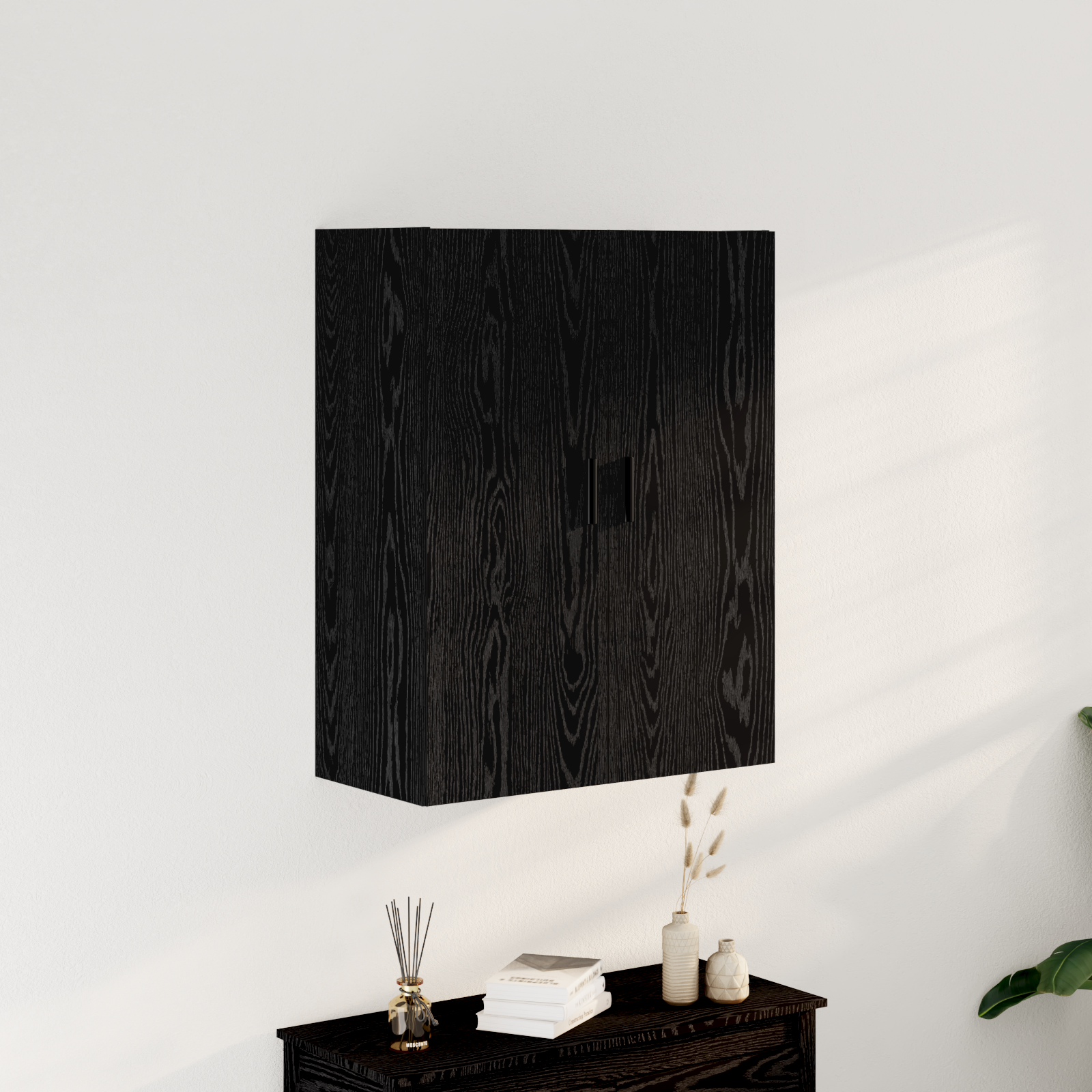 Wall Mounted Cabinet in Black Oak, 69.5 x 34 x 90 cm, Made from Engineered Wood