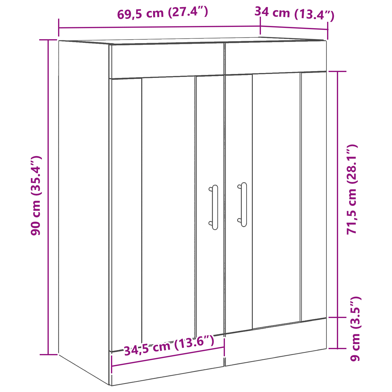 Highboard Black Oak 69,5x34x90 cm Engineered Wood - Image 11