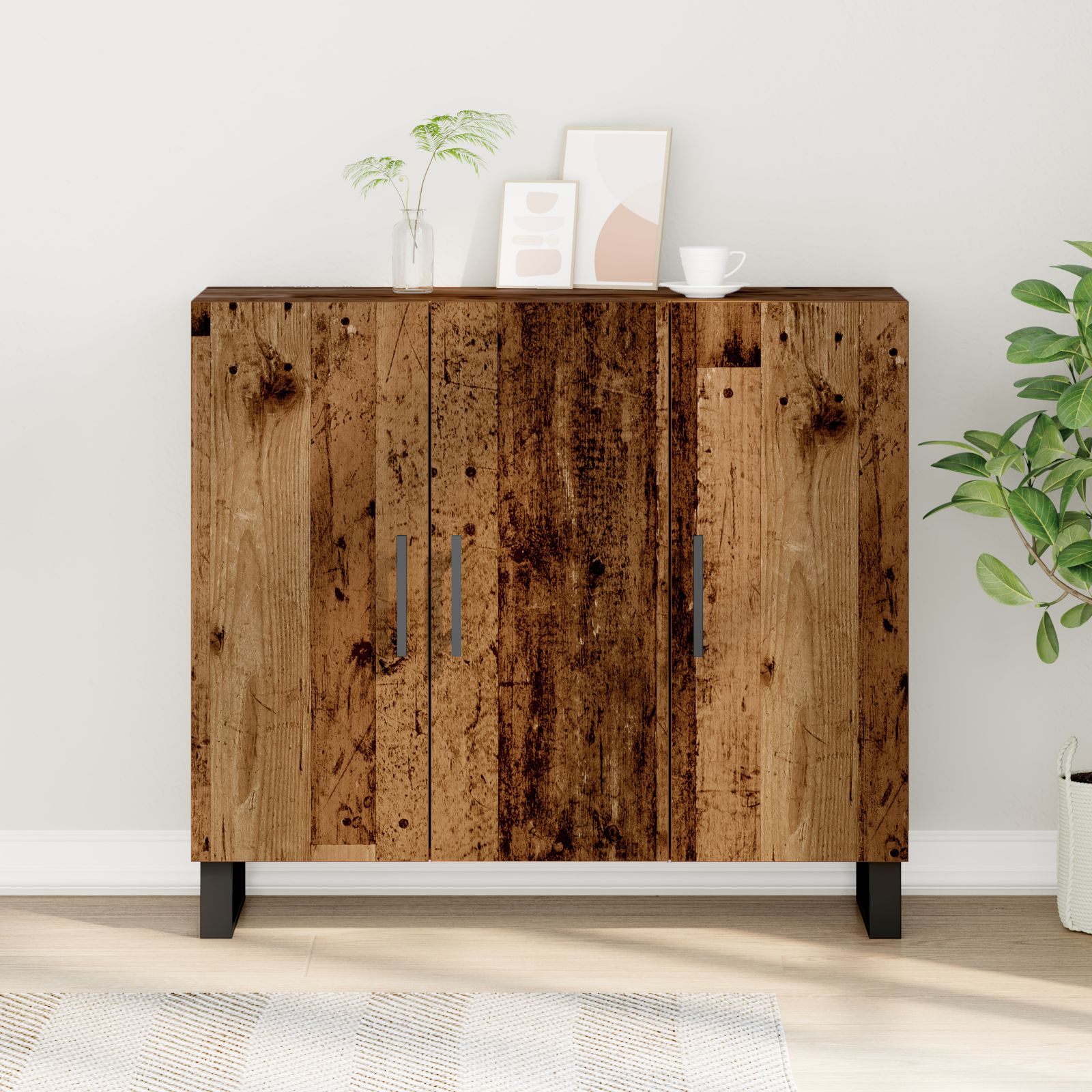 Sideboard with 3 Doors Old Wood 90x34x80 cm Engineered Wood - Image 4