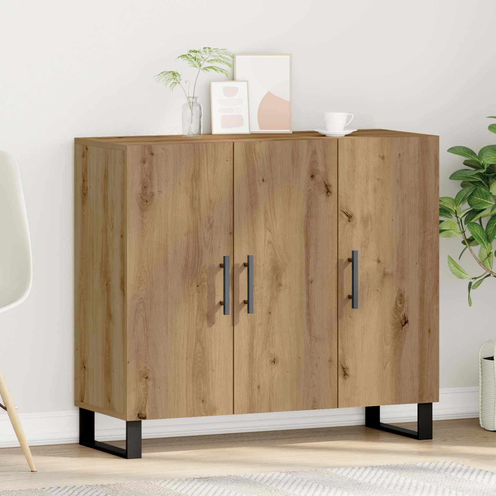 Sideboard with 3 Doors Artisan Oak 90x34x80 cm Engineered Wood
