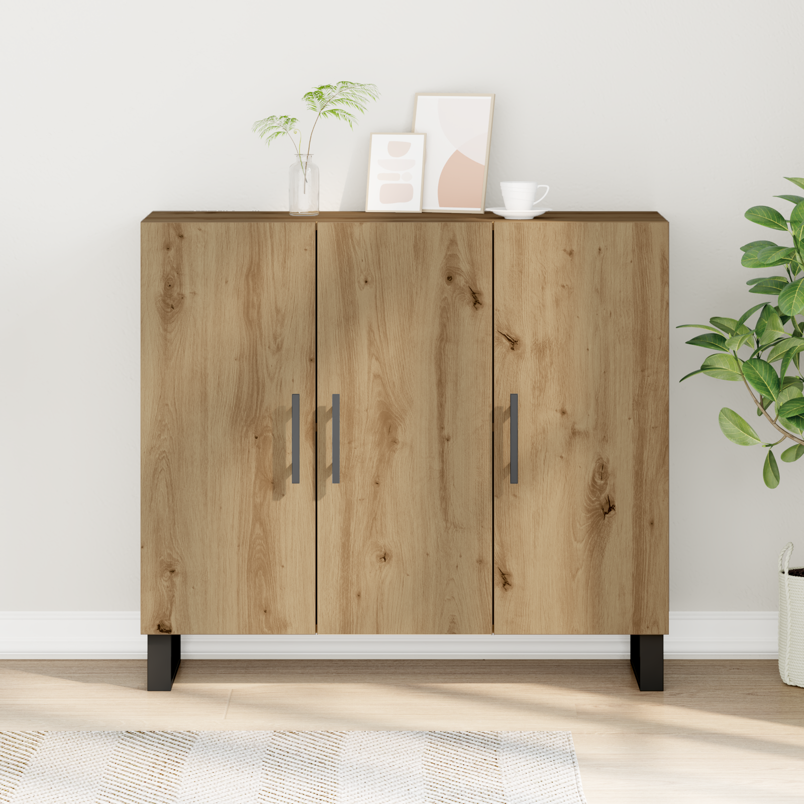 Sideboard with 3 Doors Artisan Oak 90x34x80 cm Engineered Wood - Image 4