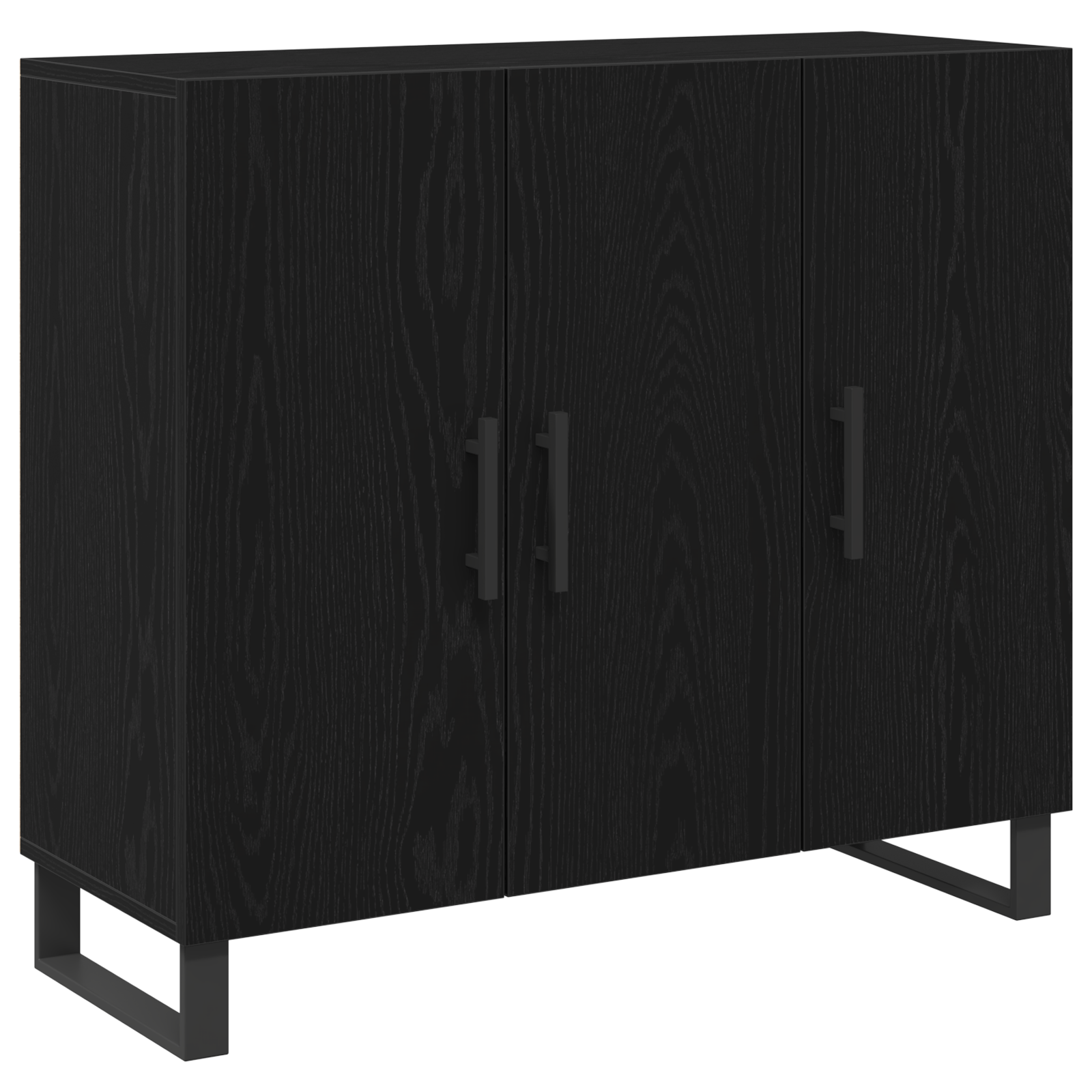 Sideboard with 3 Doors Black Oak 90x34x80 cm Engineered Wood - Image 2