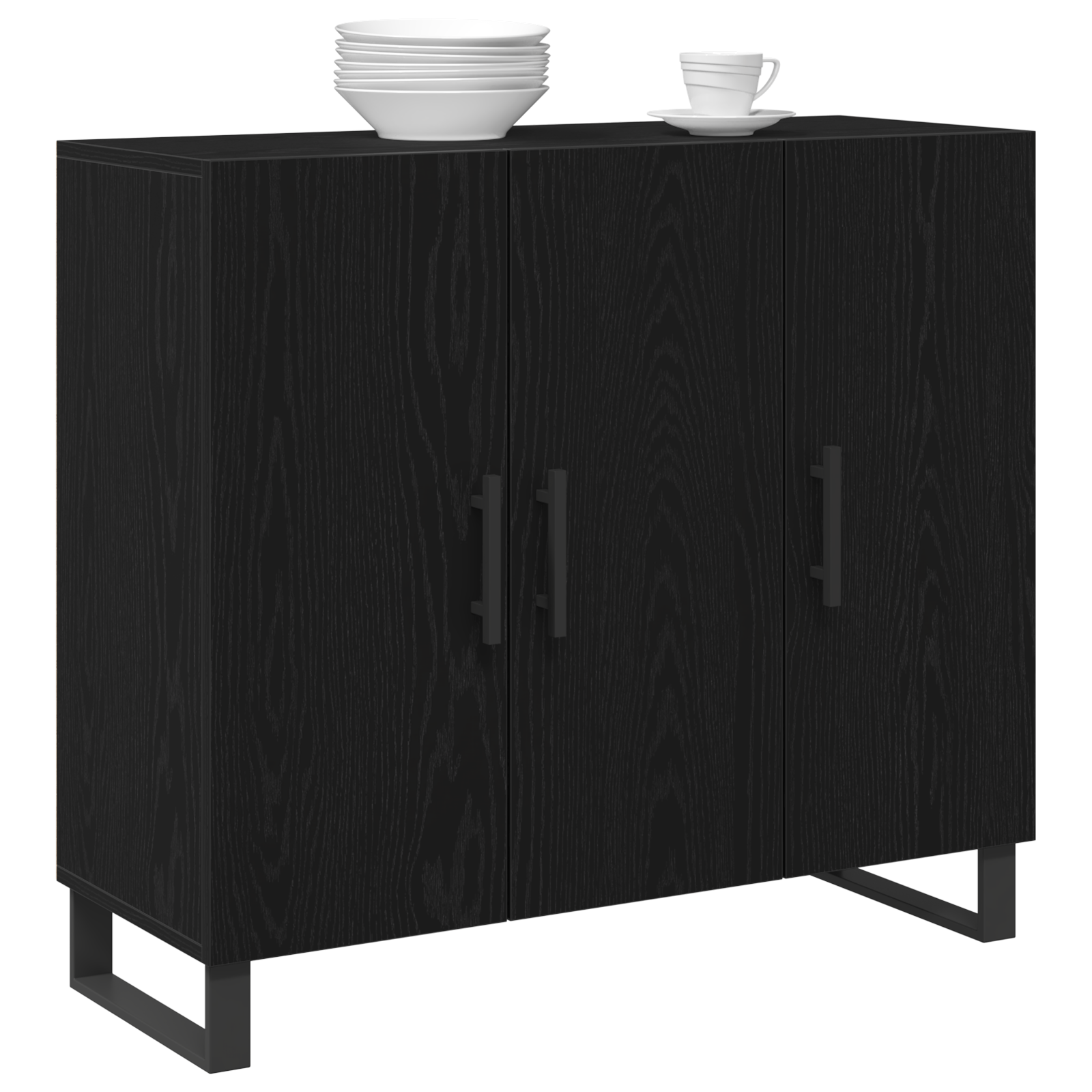 Sideboard with 3 Doors Black Oak 90x34x80 cm Engineered Wood - Image 3