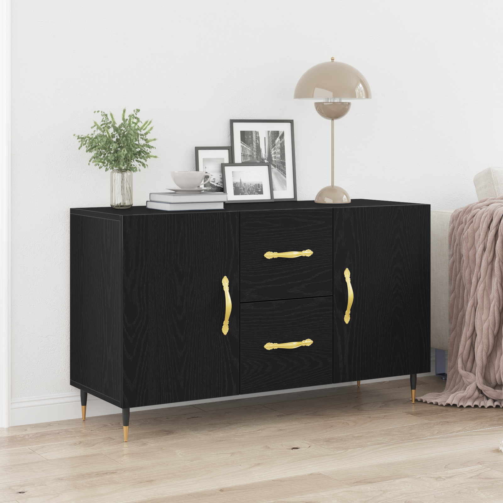 Sideboard Black Oak 100x36x60 cm Engineered Wood