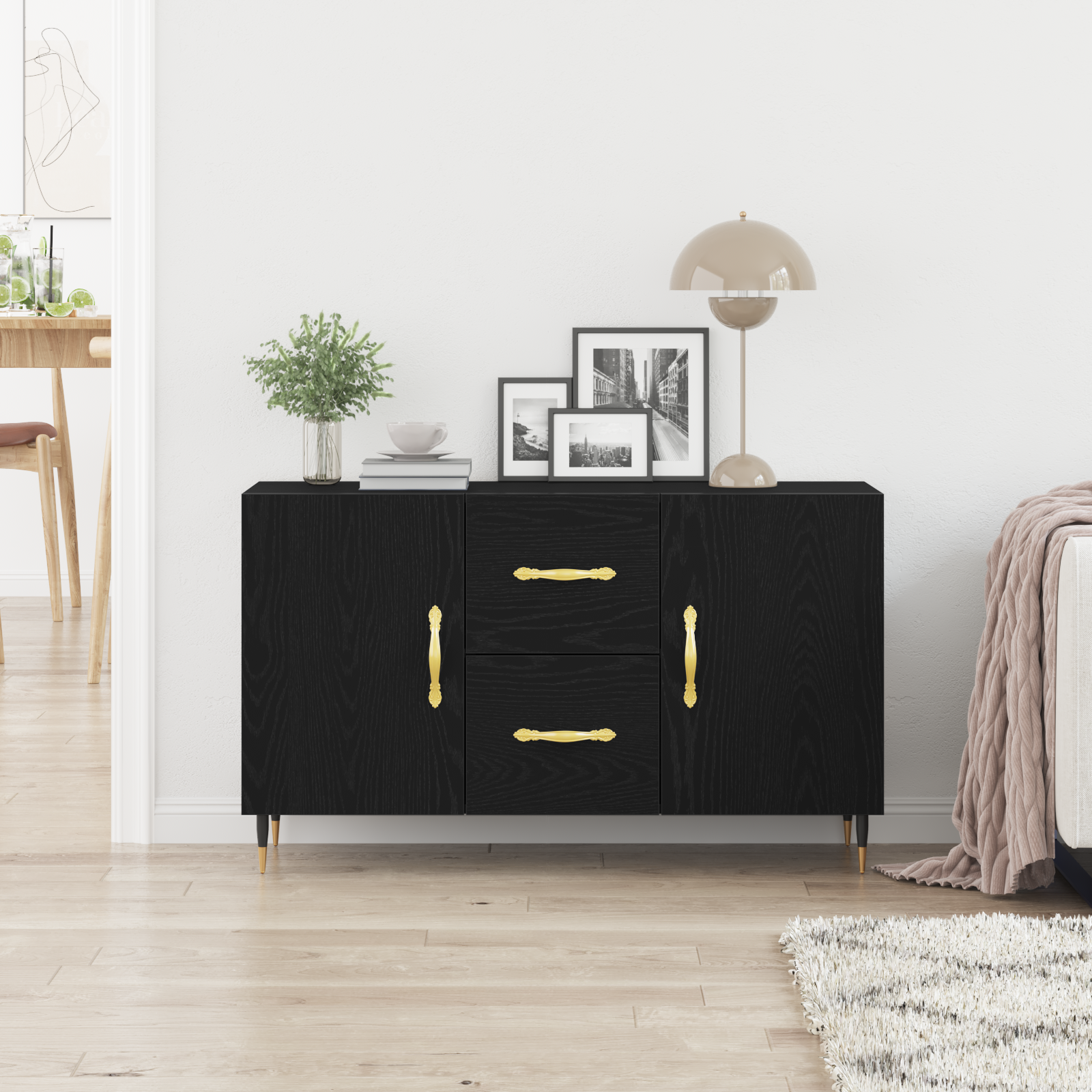 Sideboard Black Oak 100x36x60 cm Engineered Wood - Image 4