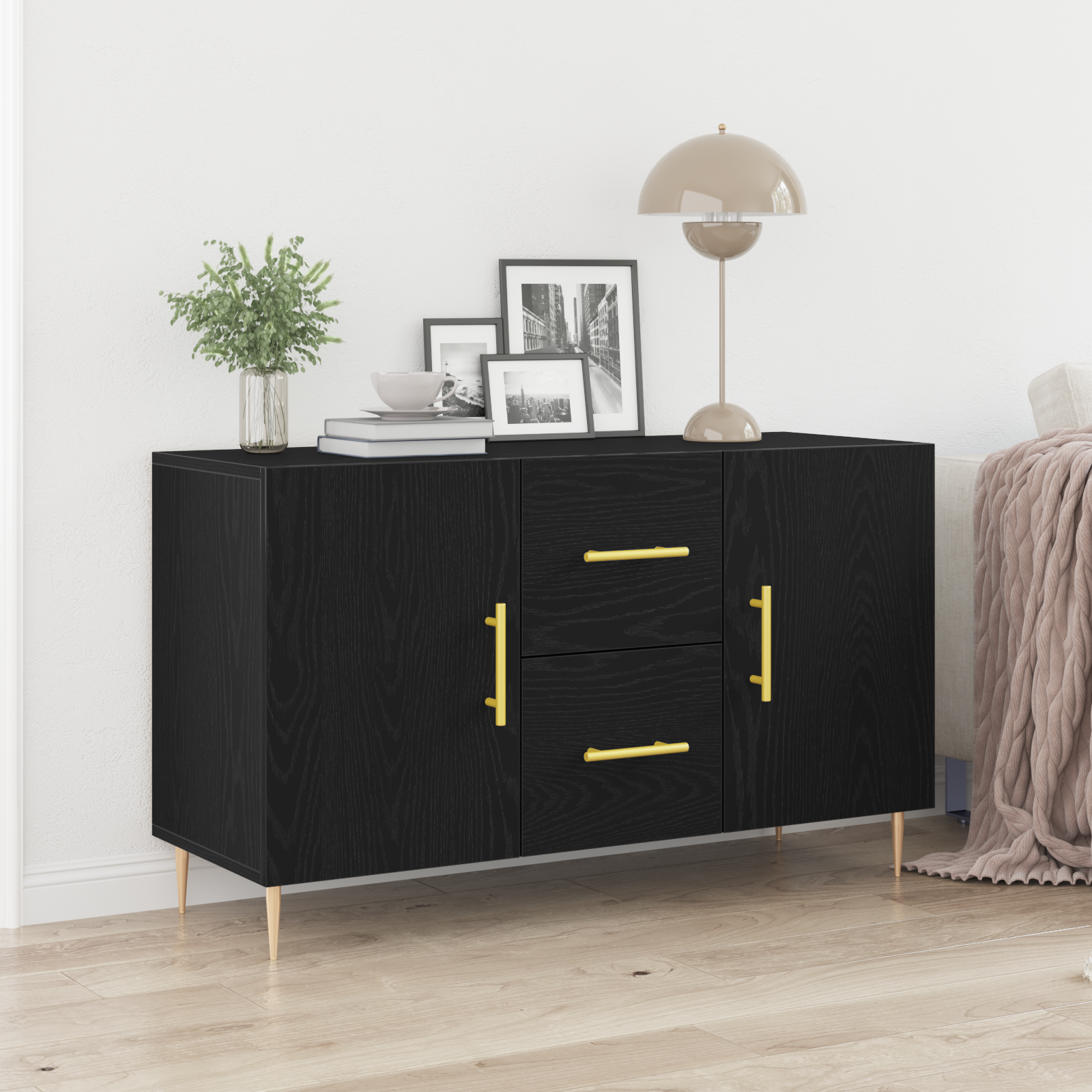 Sideboard Black Oak 100x36x60 cm Engineered Wood