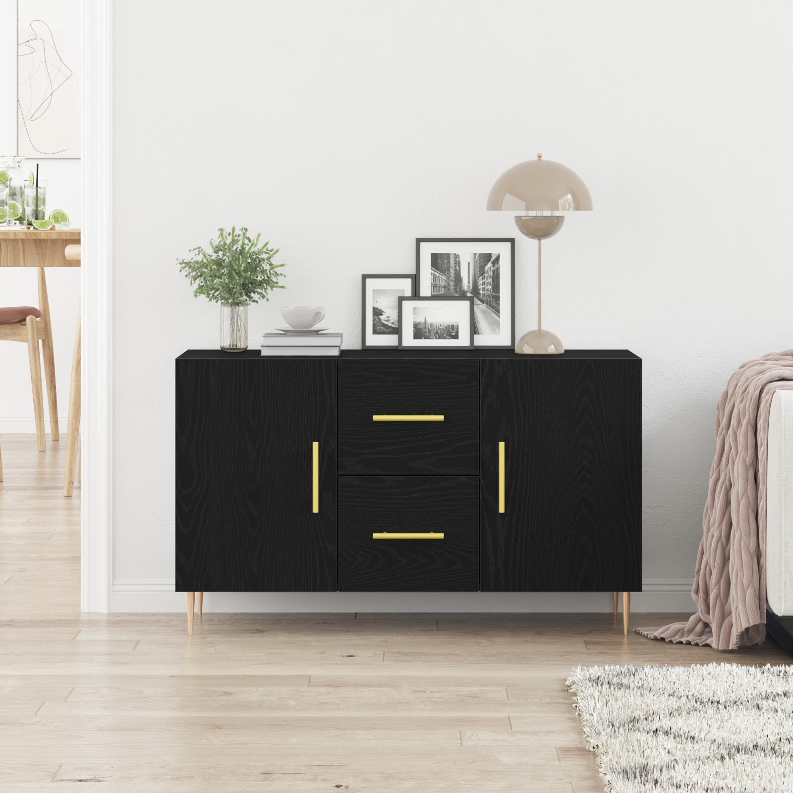 Sideboard Black Oak 100x36x60 cm Engineered Wood - Image 4