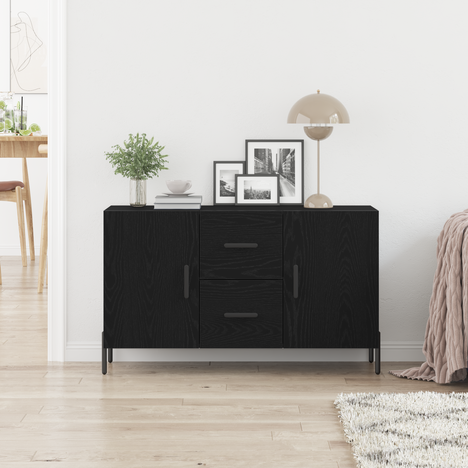 Sideboard Black Oak 100x36x60 cm Engineered Wood - Image 4