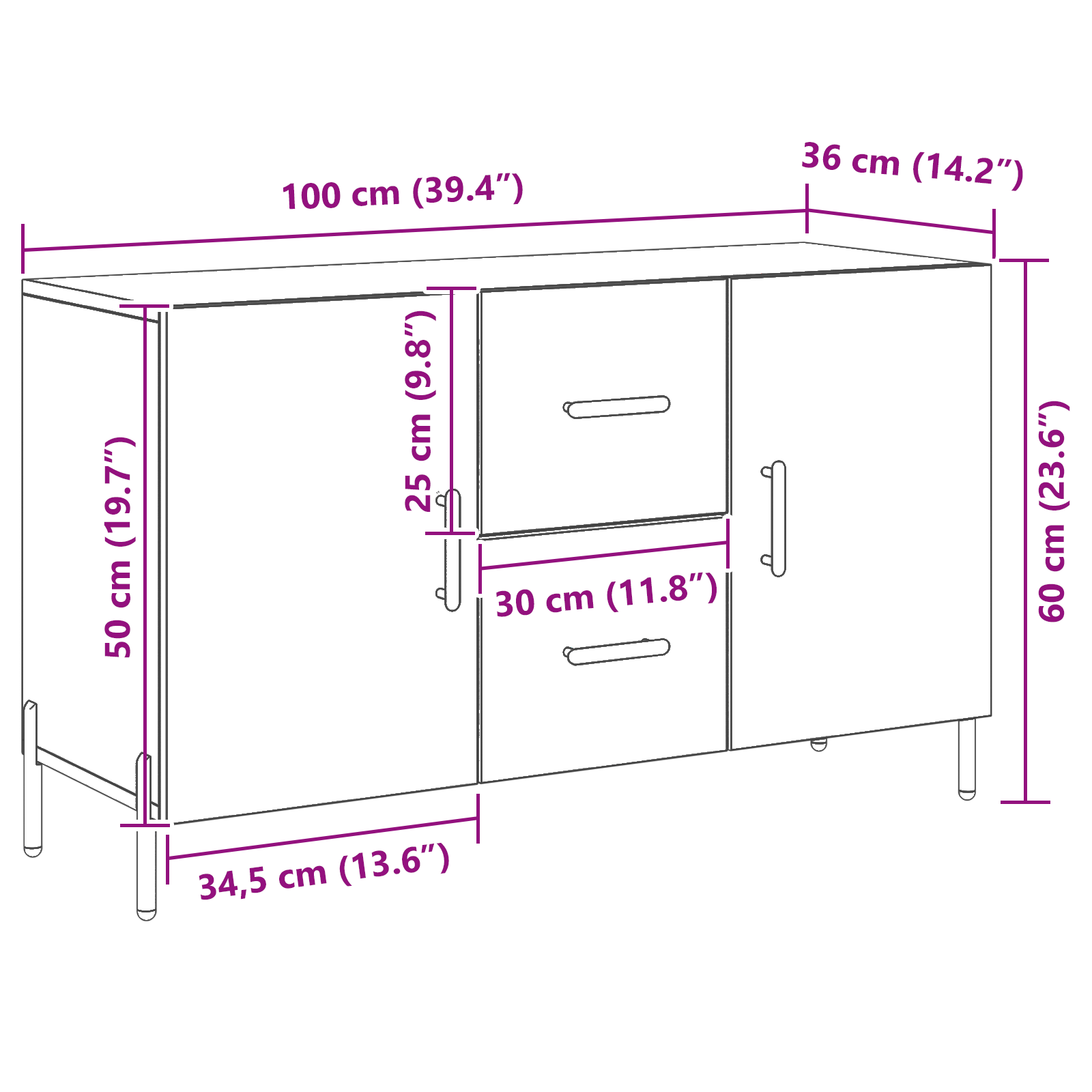 Sideboard Black Oak 100x36x60 cm Engineered Wood - Image 11