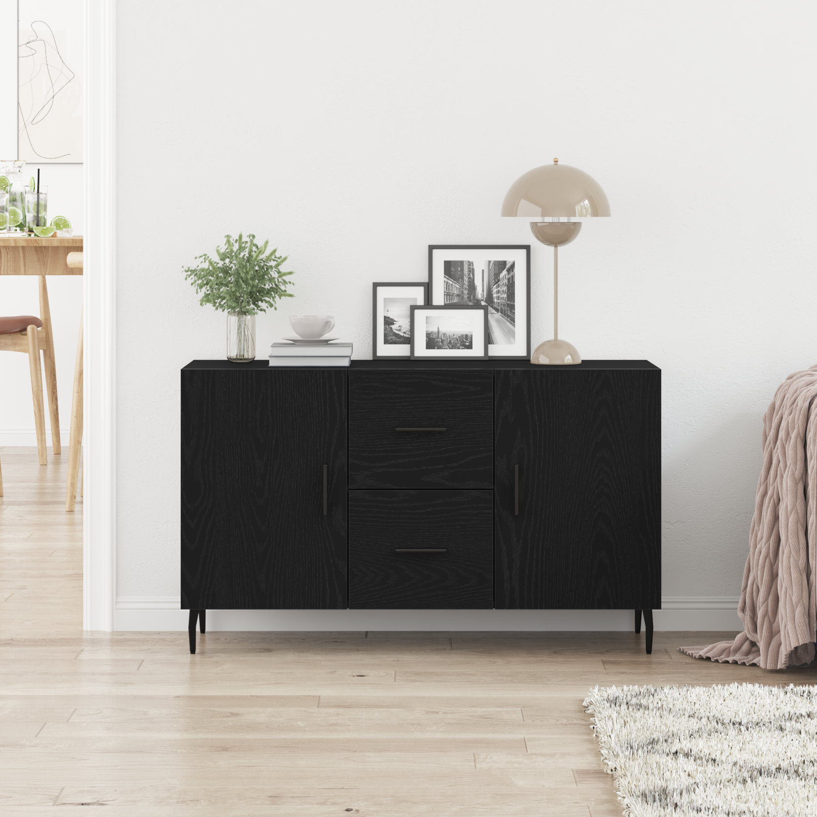 Black Oak Sideboard 100x36x60 cm Made from Engineered Wood - Image 4