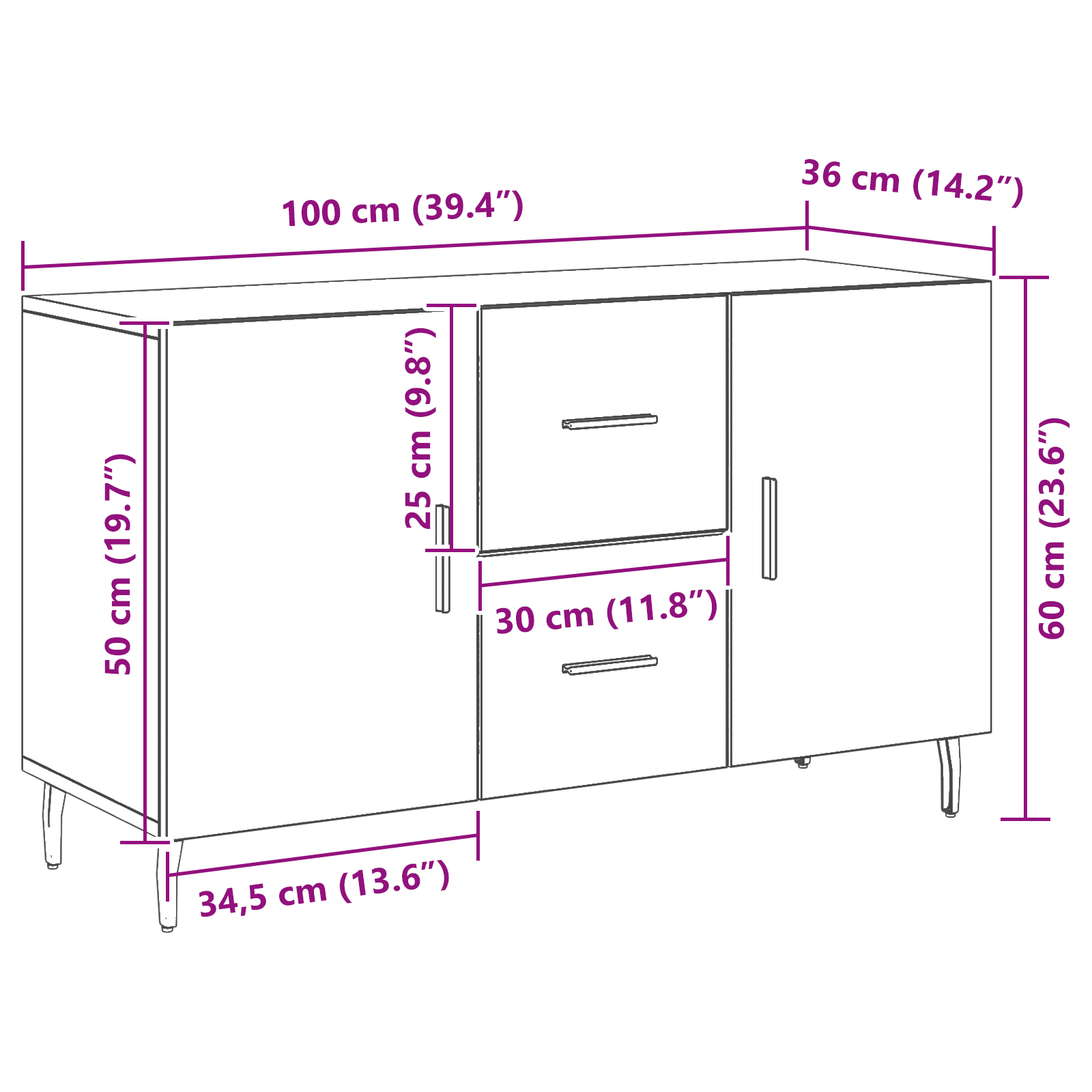 Black Oak Sideboard 100x36x60 cm Made from Engineered Wood - Image 11