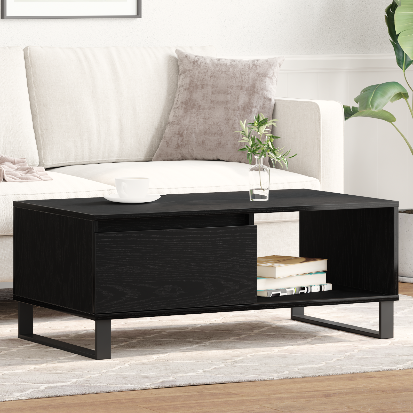 Coffee Table Black Oak 90x50x36,5 cm Engineered Wood