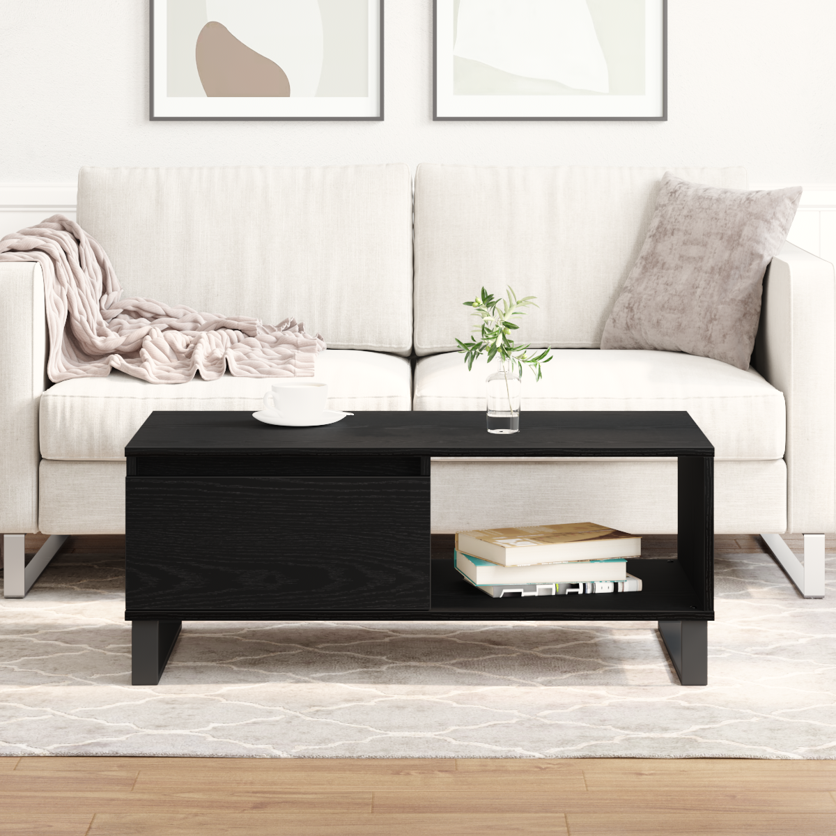 Coffee Table Black Oak 90x50x36,5 cm Engineered Wood - Image 4