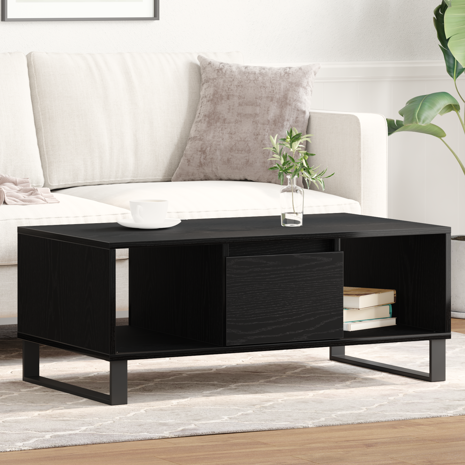 Coffee Table Black Oak 90x50x36,5 cm Engineered Wood