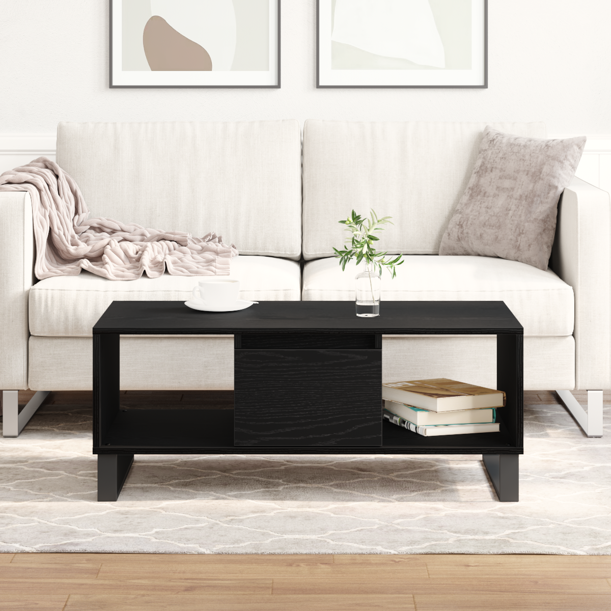Coffee Table Black Oak 90x50x36,5 cm Engineered Wood - Image 4