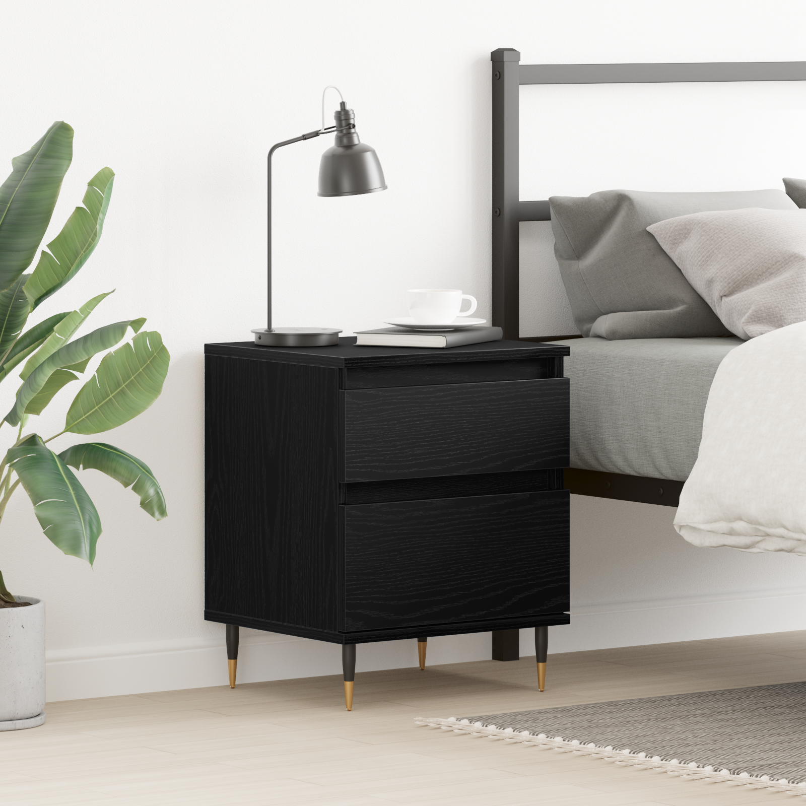 Bedside Cabinet Black Oak 40x35x50 cm Engineered Wood