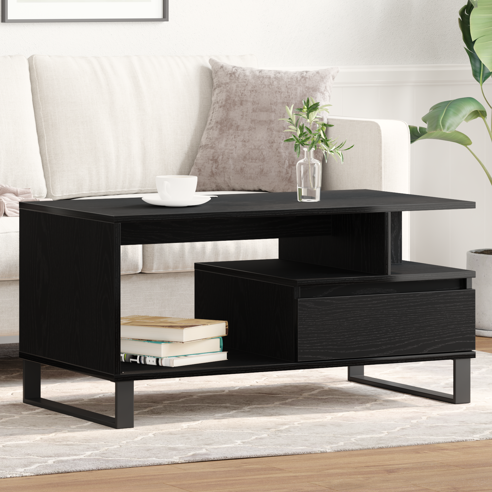 Coffee Table Black Oak 90x49x45 cm Engineered Wood