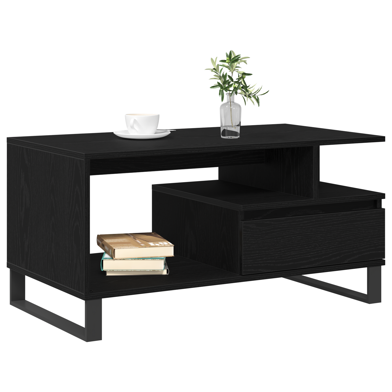 Coffee Table Black Oak 90x49x45 cm Engineered Wood - Image 3