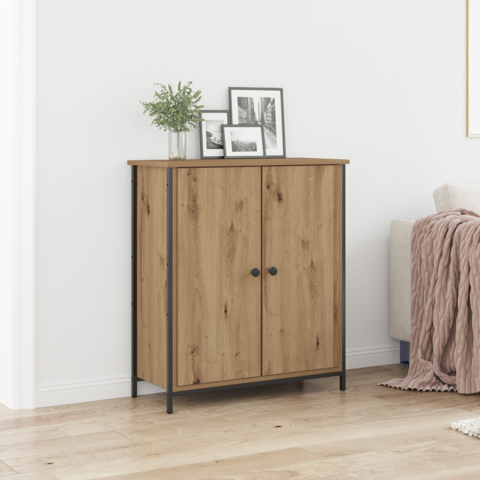 Sideboard Artisan Oak 70x30x80 cm Engineered Wood and Steel