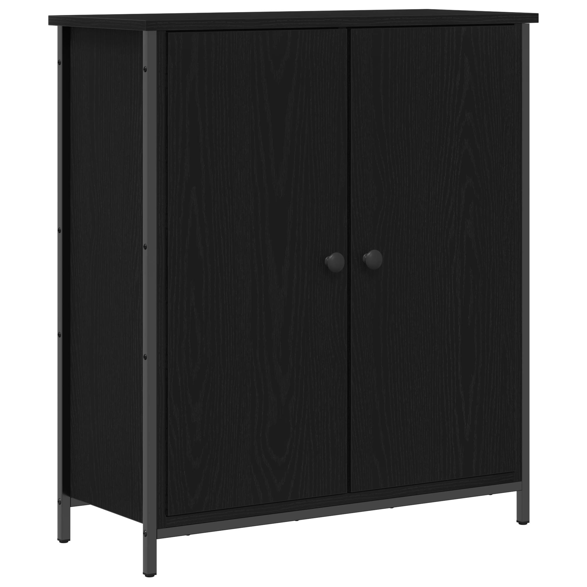 Sideboard Black Oak 70x30x80 cm Engineered Wood and Steel - Image 2