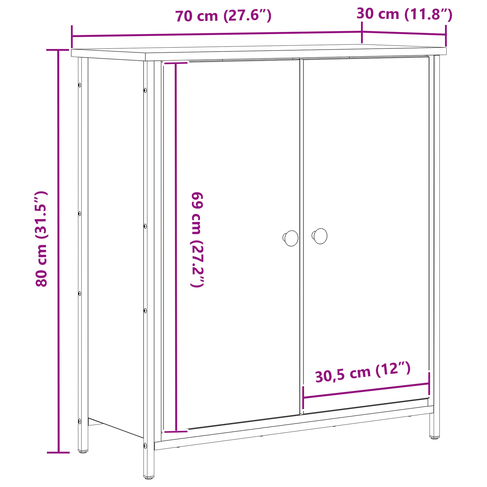 Sideboard Black Oak 70x30x80 cm Engineered Wood and Steel - Image 11