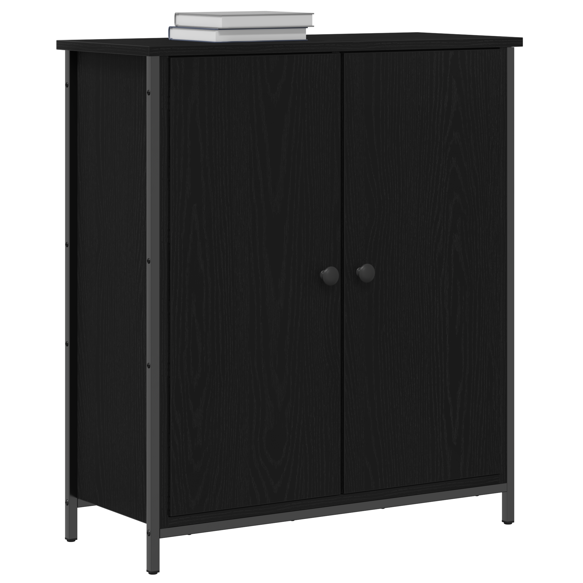 Sideboard Black Oak 70x30x80 cm Engineered Wood and Steel - Image 3
