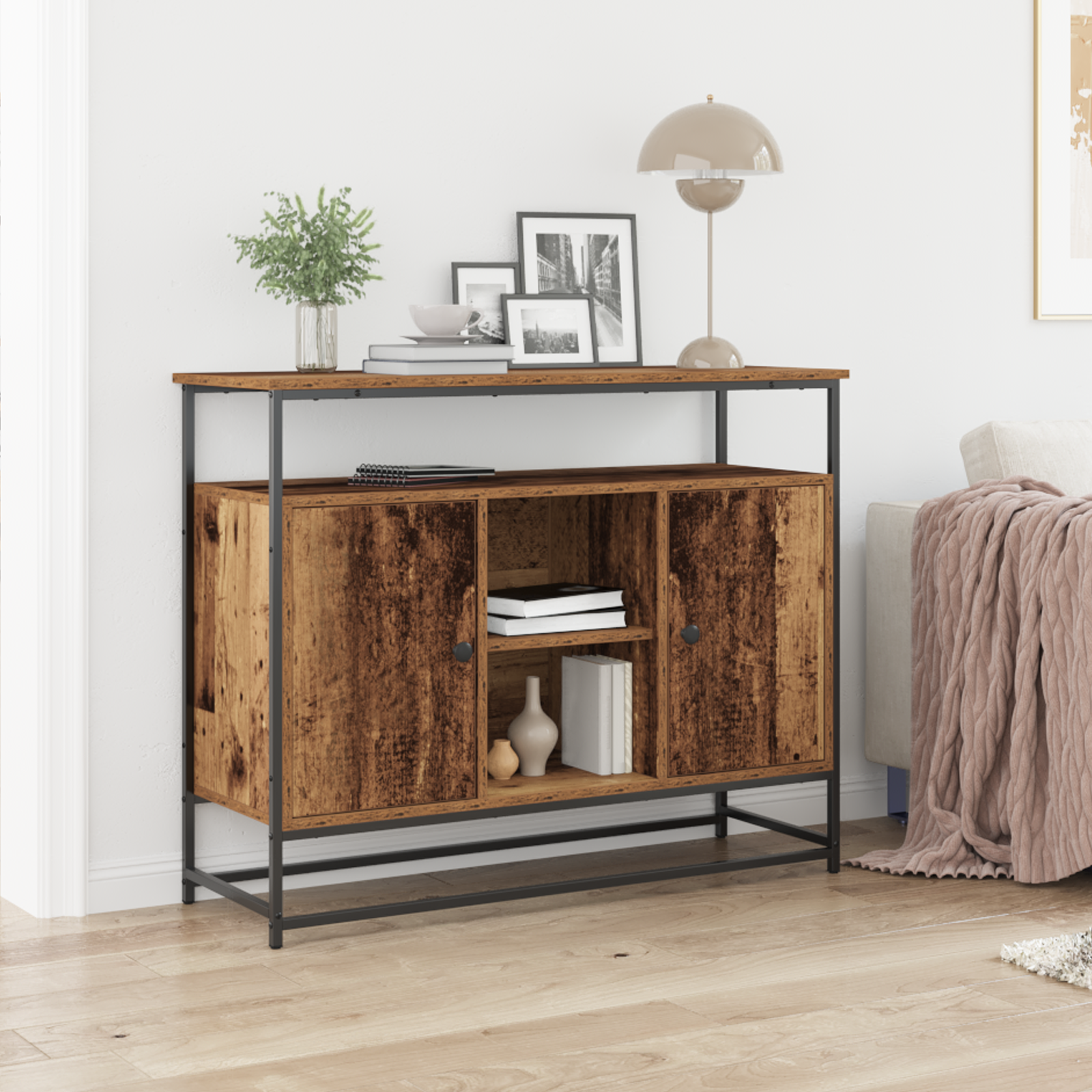 Sideboard Old Wood 100x35x80 cm Engineered Wood and Steel