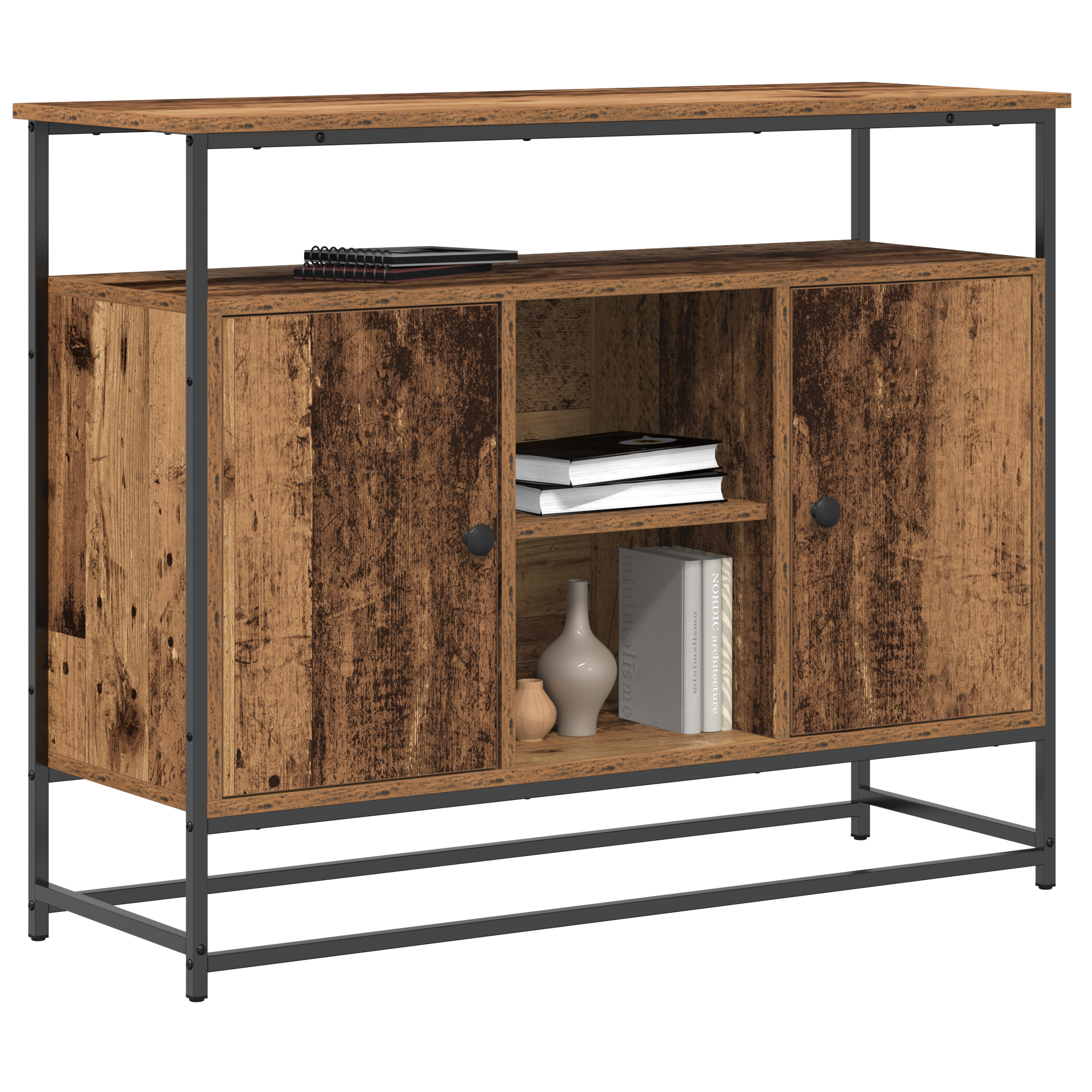 Sideboard Old Wood 100x35x80 cm Engineered Wood and Steel - Image 3